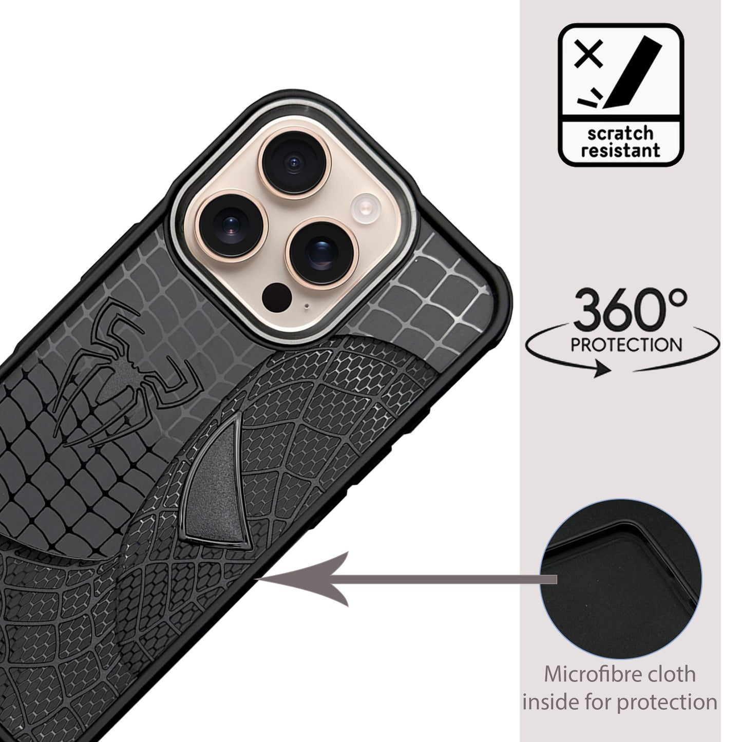 Sp Superhero Web Case with Metallic Camera Ring for iPhone 16 Pro Max