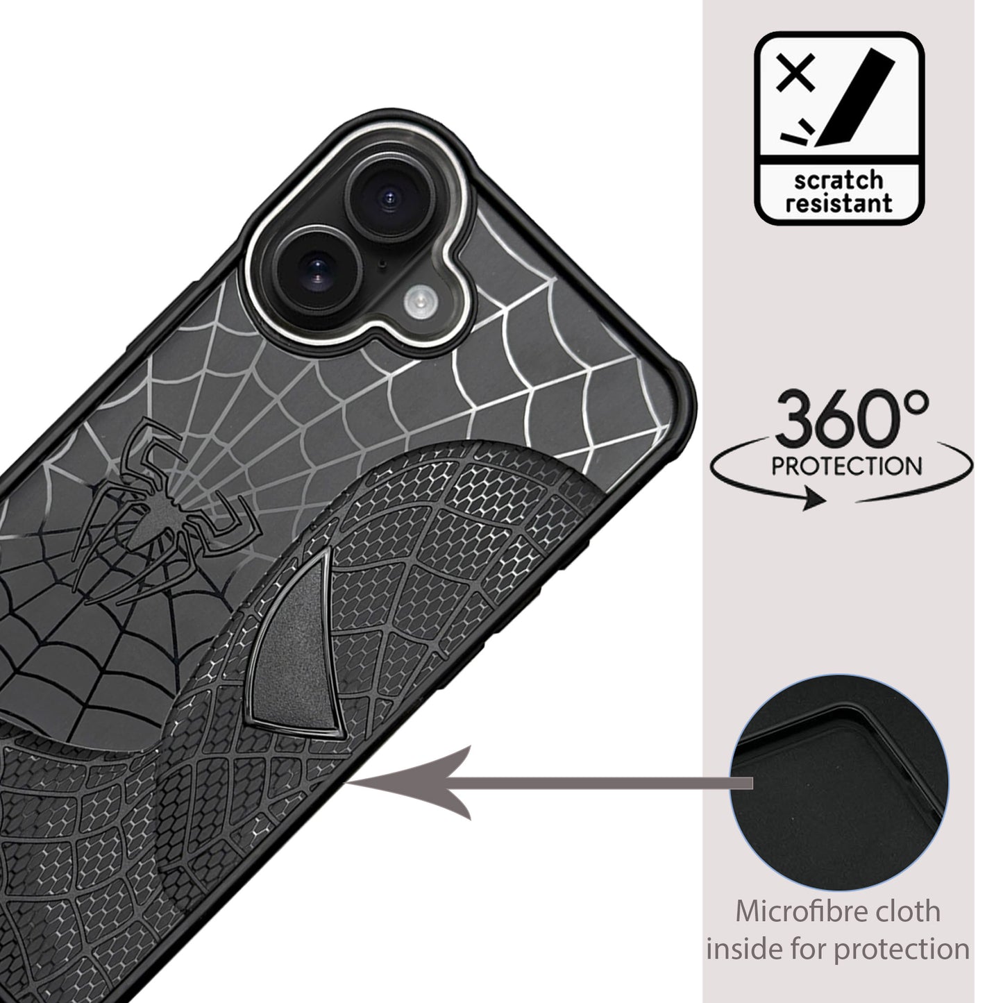 Sp Superhero Web Case with Metallic Camera Ring for iPhone 16