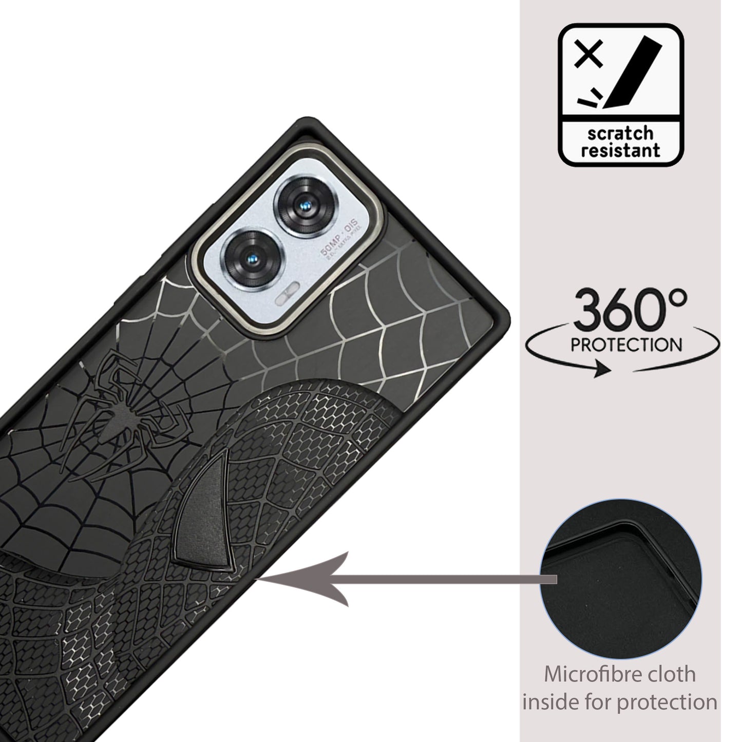 Sp Superhero Web Case with Metallic Camera Ring for Motorola Edge 50 Fusion