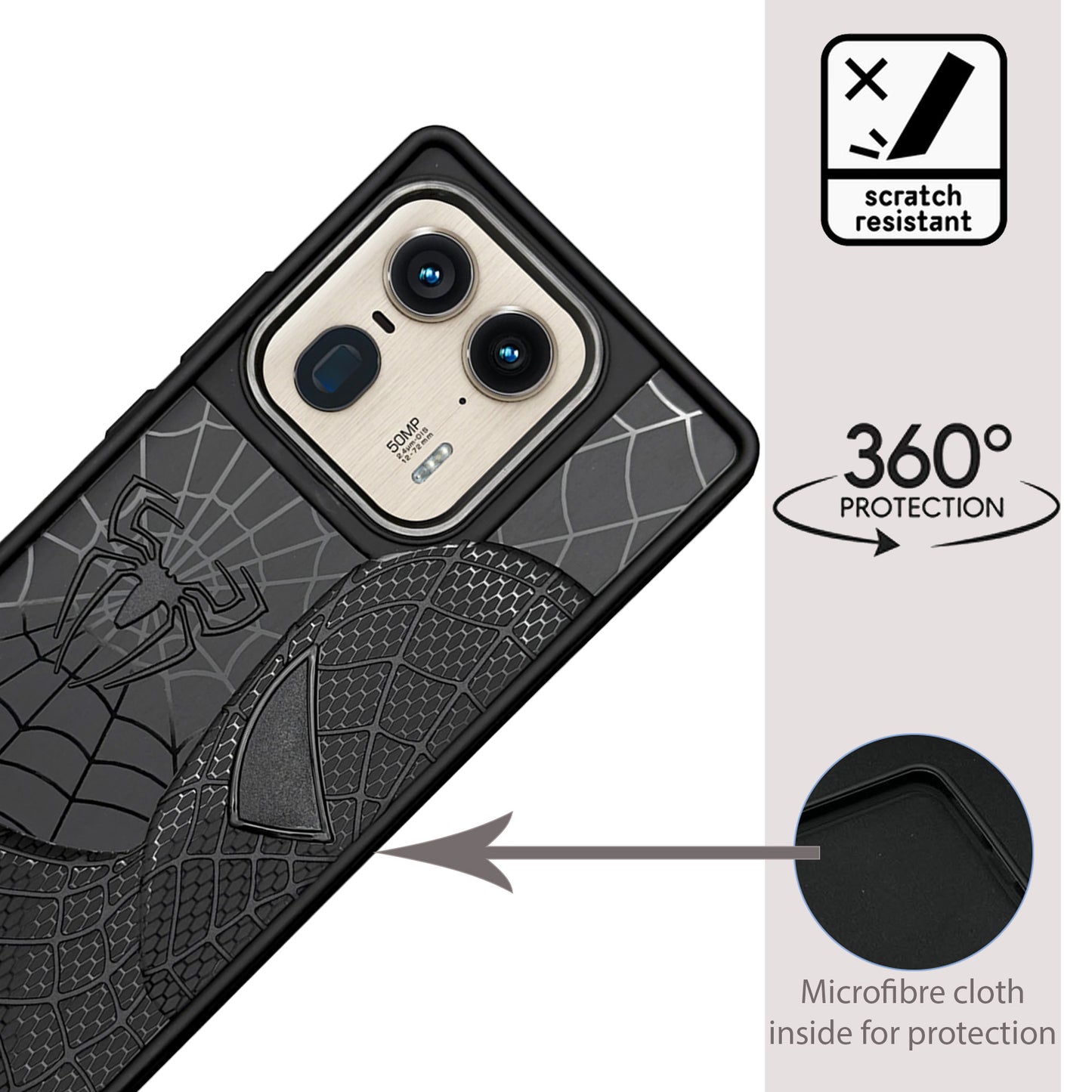 Sp Superhero Web Case with Metallic Camera Ring for Motorola Edge 50 Ultra