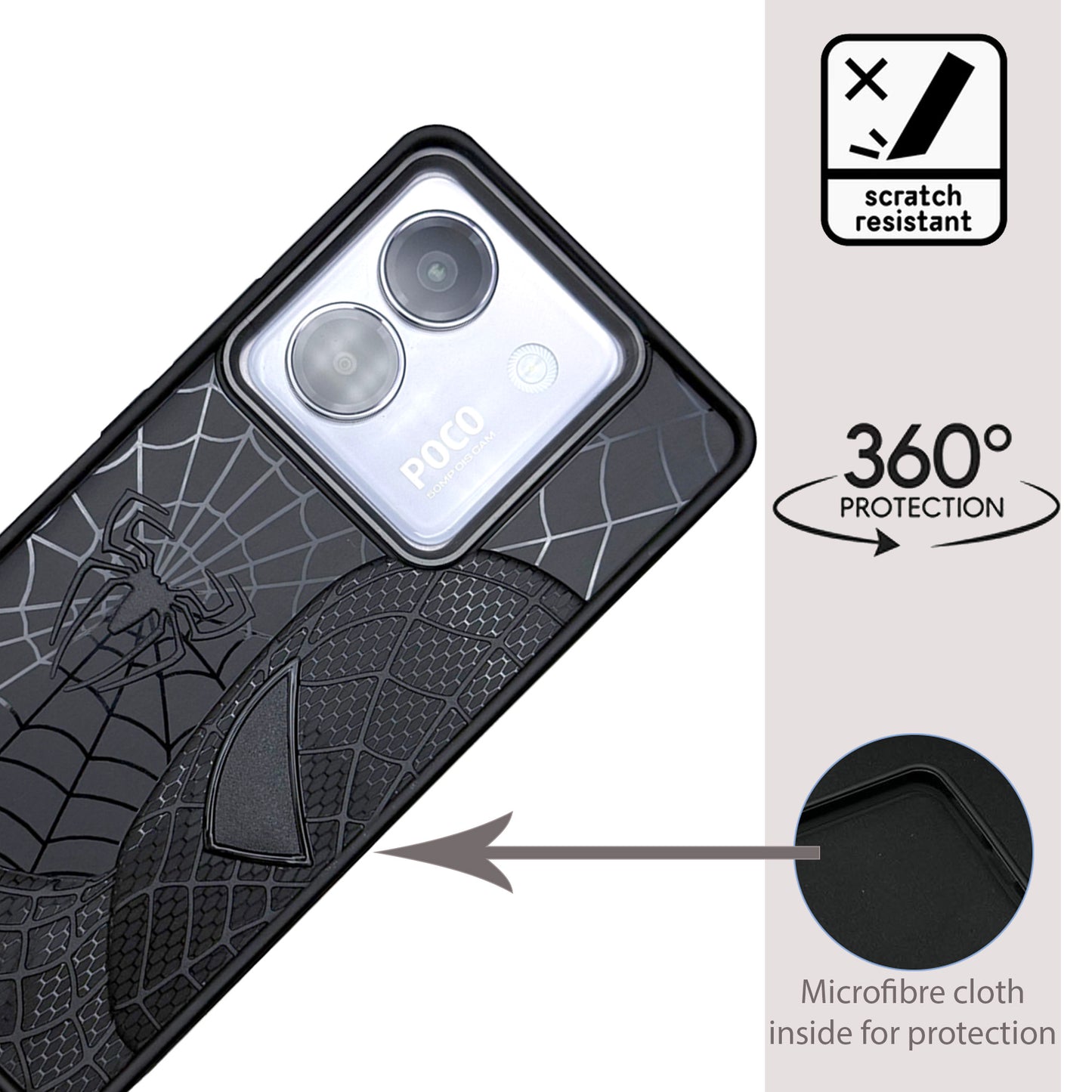 Sp Superhero Web Case with Metallic Camera Ring for Xiaomi Poco M7 Pro(5G)