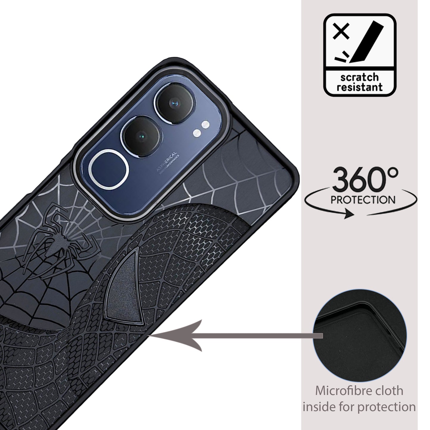 Sp Superhero Web Case with Metallic Camera Ring for Vivo Y19s(5G)