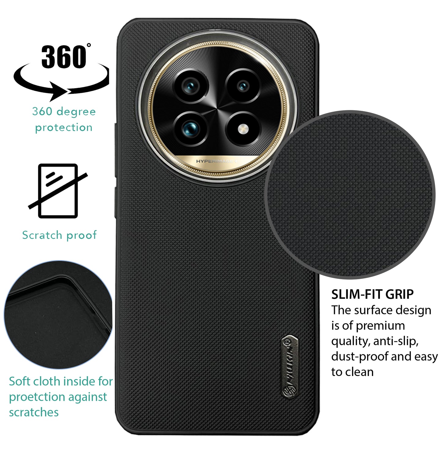 NIUKIN Super Frosted Dotted Case with Camera Ring for Realme 13 Pro Plus