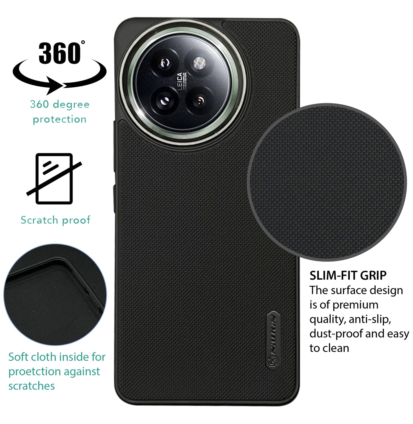 NIUKIN Super Frosted Dotted Case with Camera Ring for Xiaomi Mi 14 Civi