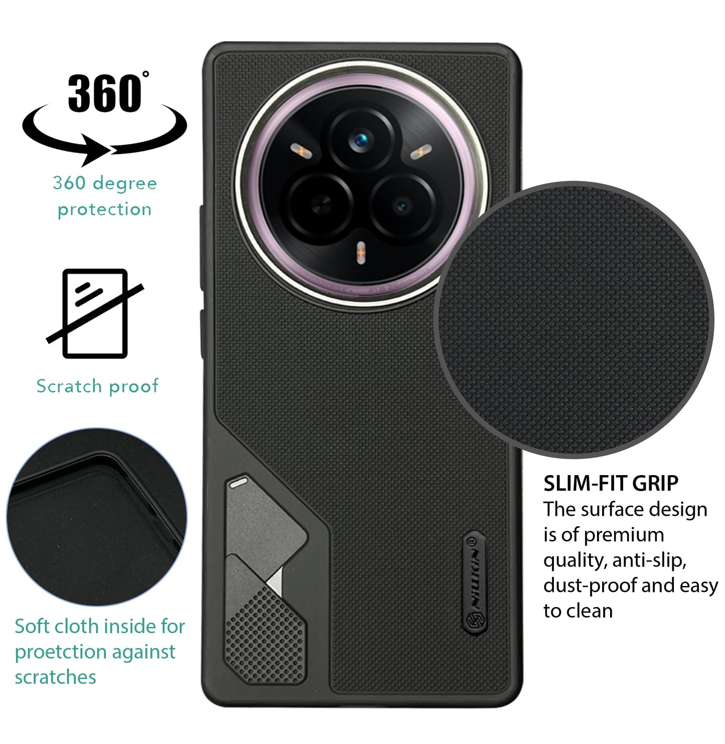 NIUKIN Fancy Super Frosted Dotted Case with Camera Ring for Realme 14 Pro