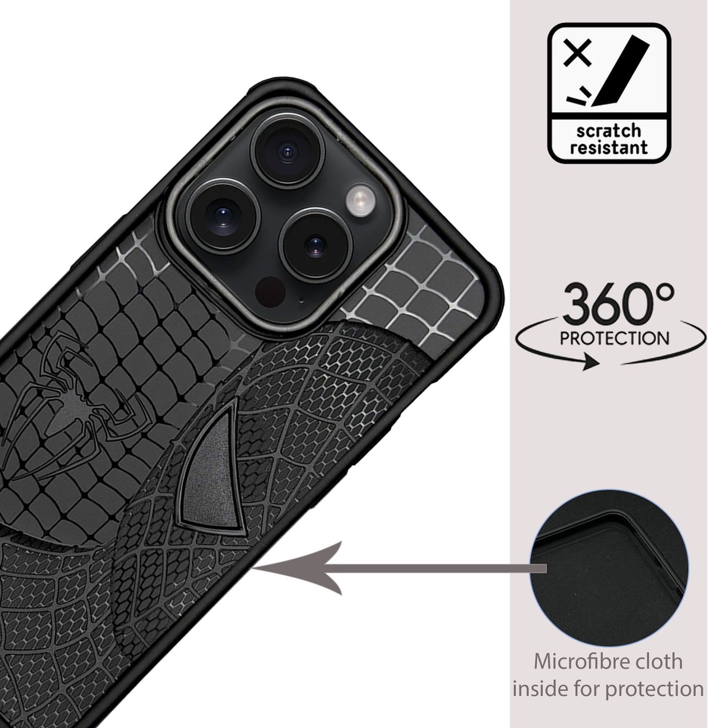 Sp Superhero Web Case with Metallic Camera Ring for iPhone 15 Pro Max