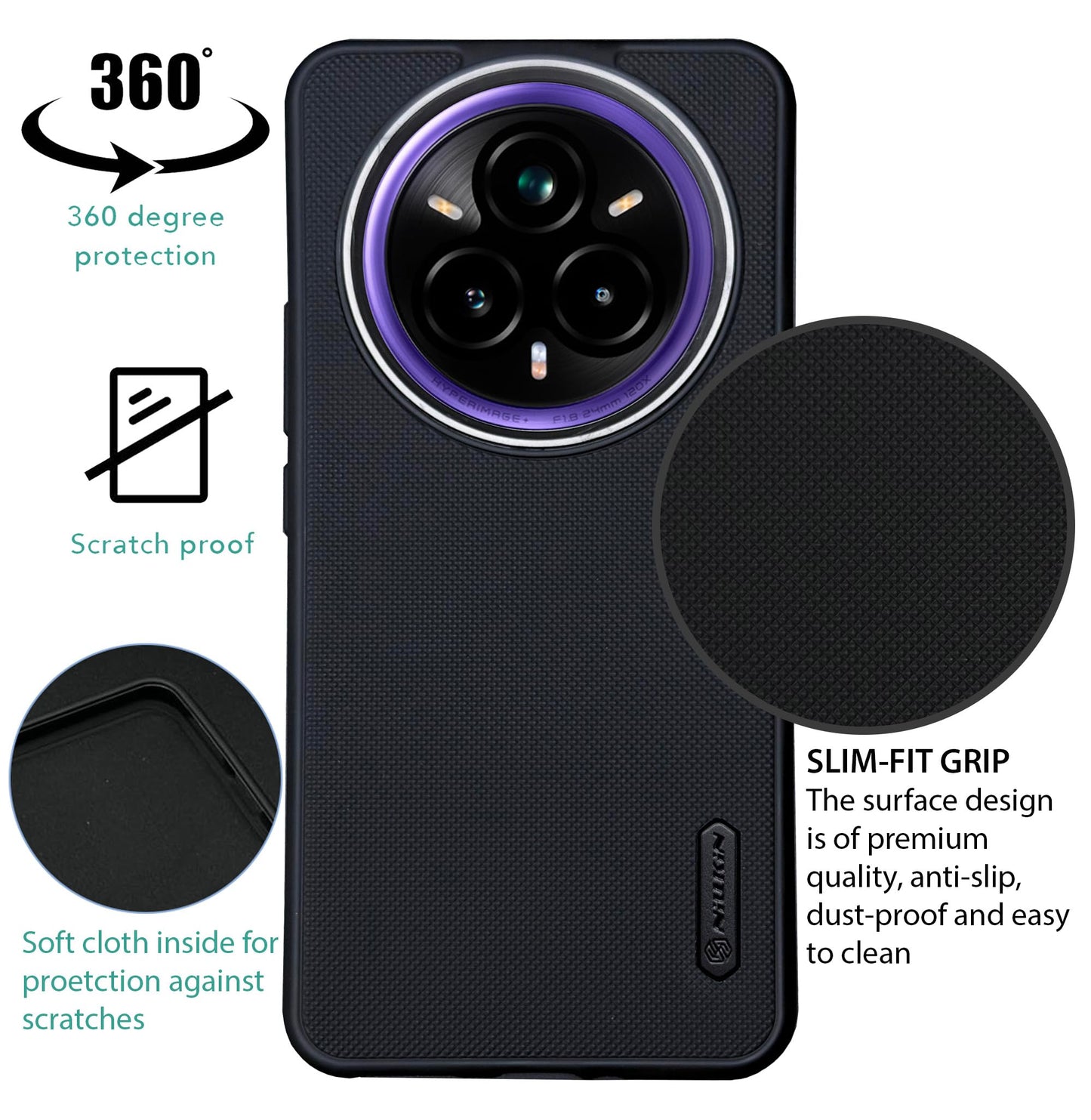 NIUKIN Super Frosted Dotted Case with Camera Ring for Realme 14 Pro Plus