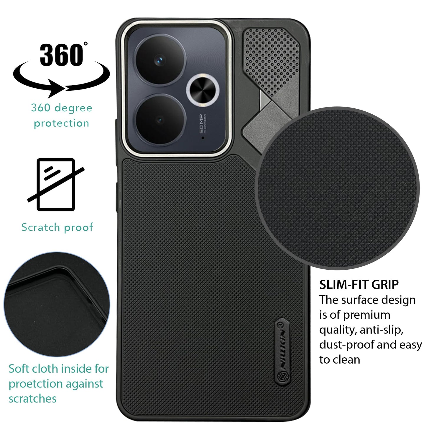 NIUKIN Fancy Super Frosted Dotted Case with Camera Ring for Realme 14T