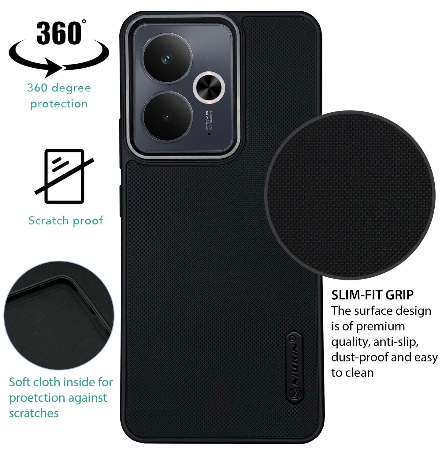 NIUKIN Super Frosted Dotted Case with Camera Ring for Realme 14T