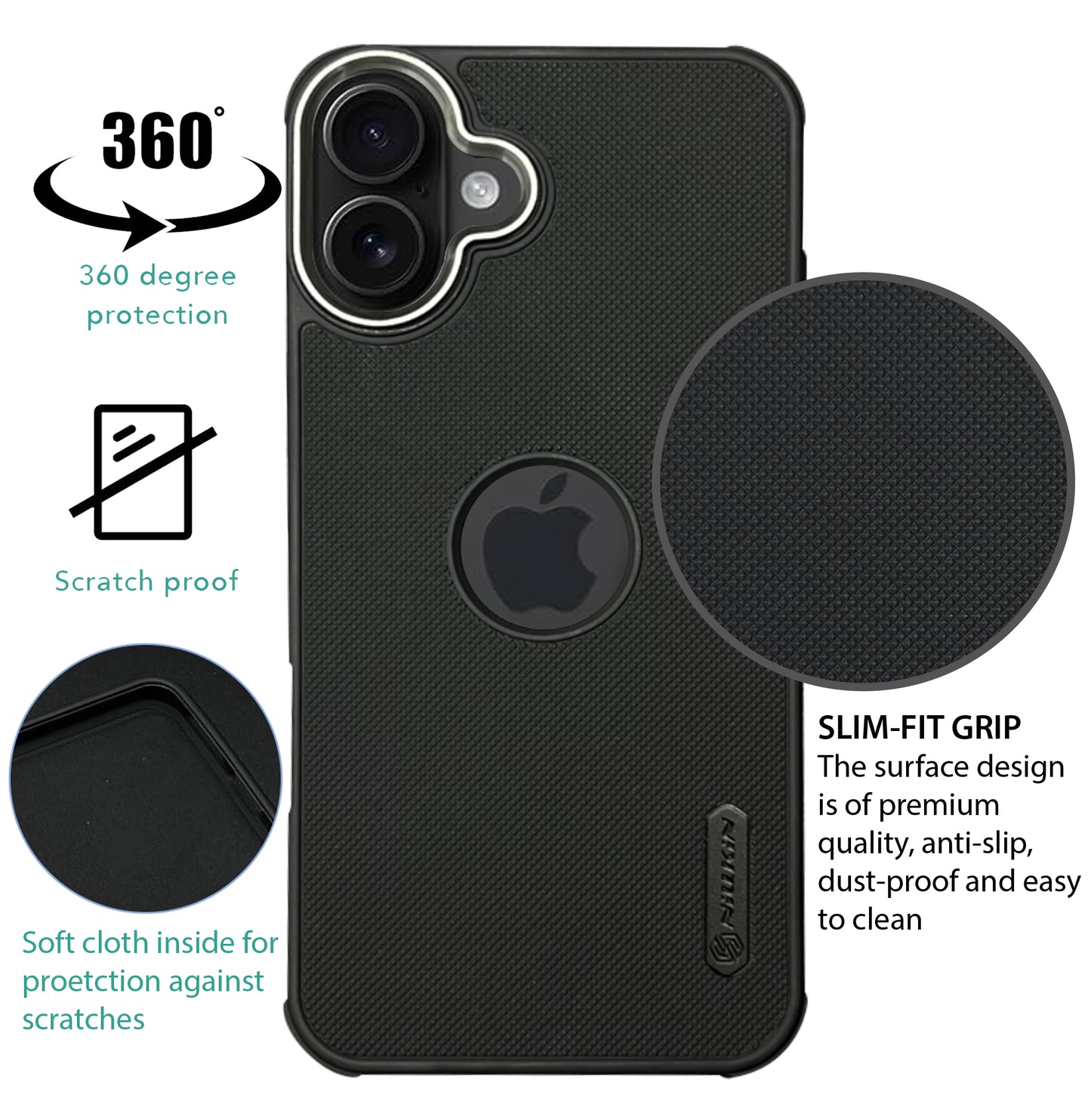 NIUKIN Super Frosted Dotted Case with Camera Ring for iPhone 16 Plus