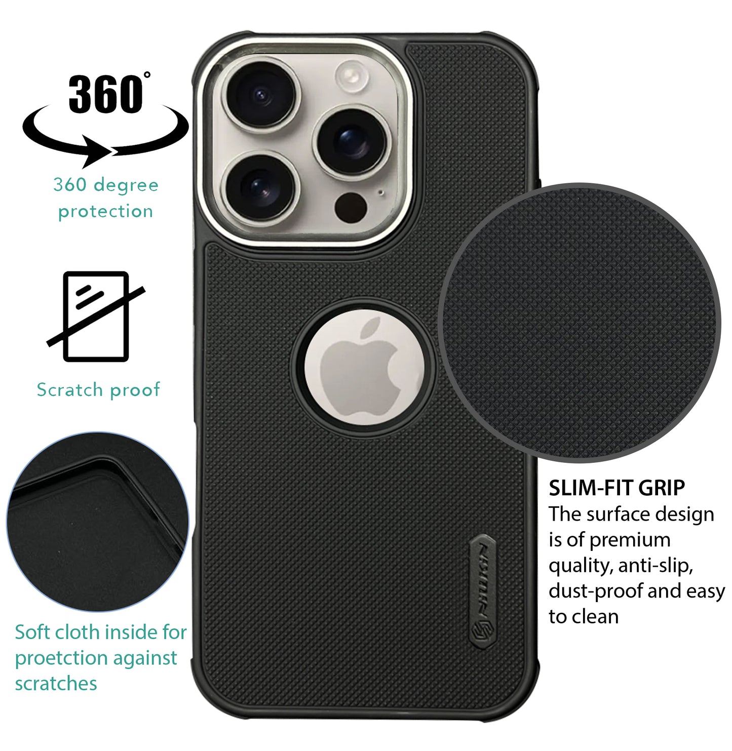 NIUKIN Super Frosted Dotted Case with Camera Ring for iPhone 16 Pro