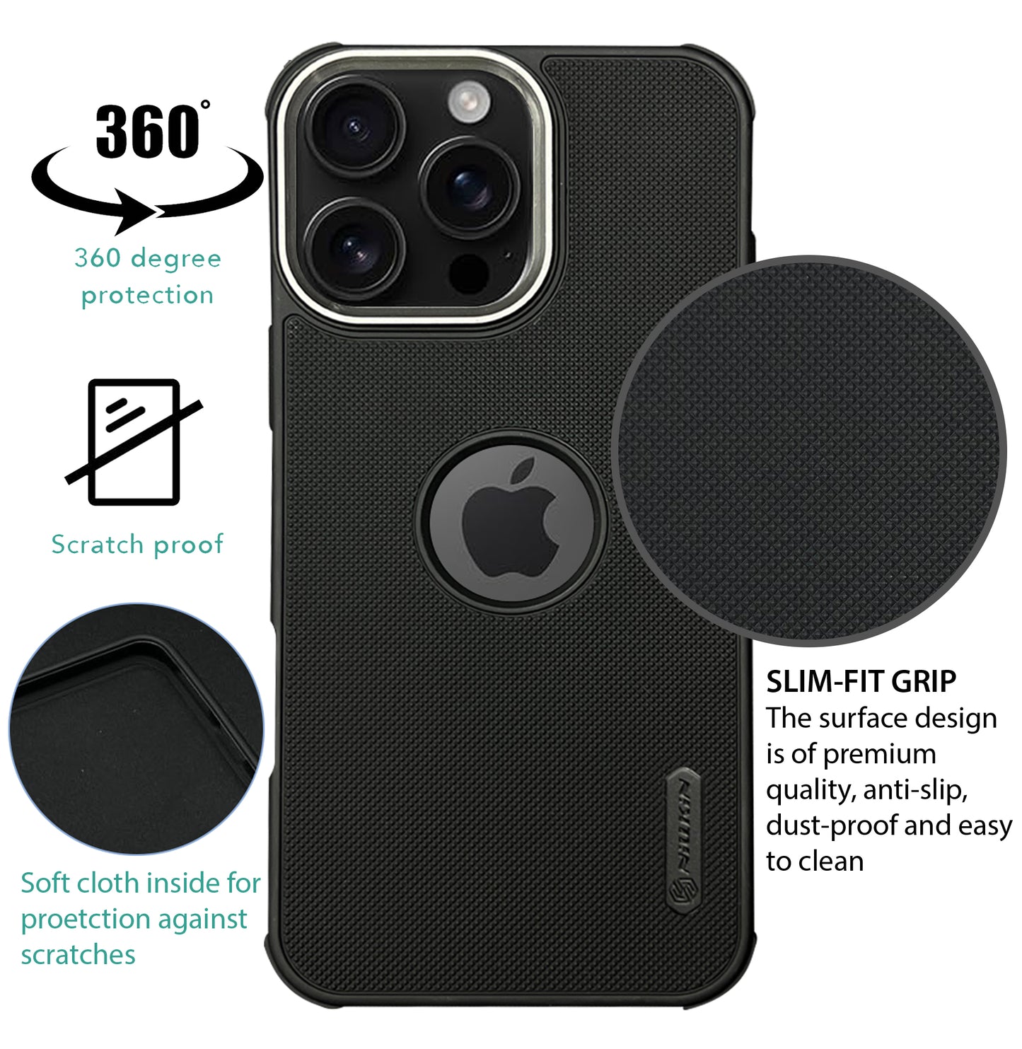 NIUKIN Super Frosted Dotted Case with Camera Ring for iPhone 16 Pro Max