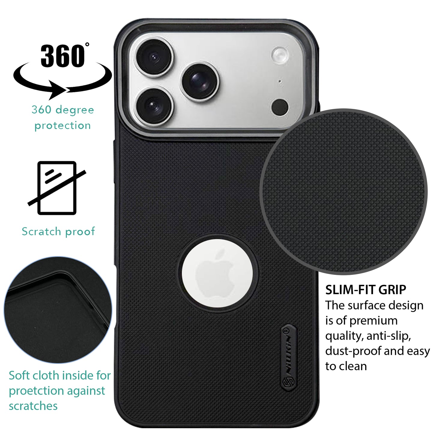 NIUKIN Super Frosted Dotted Case with Camera Ring for iPhone 17 Pro