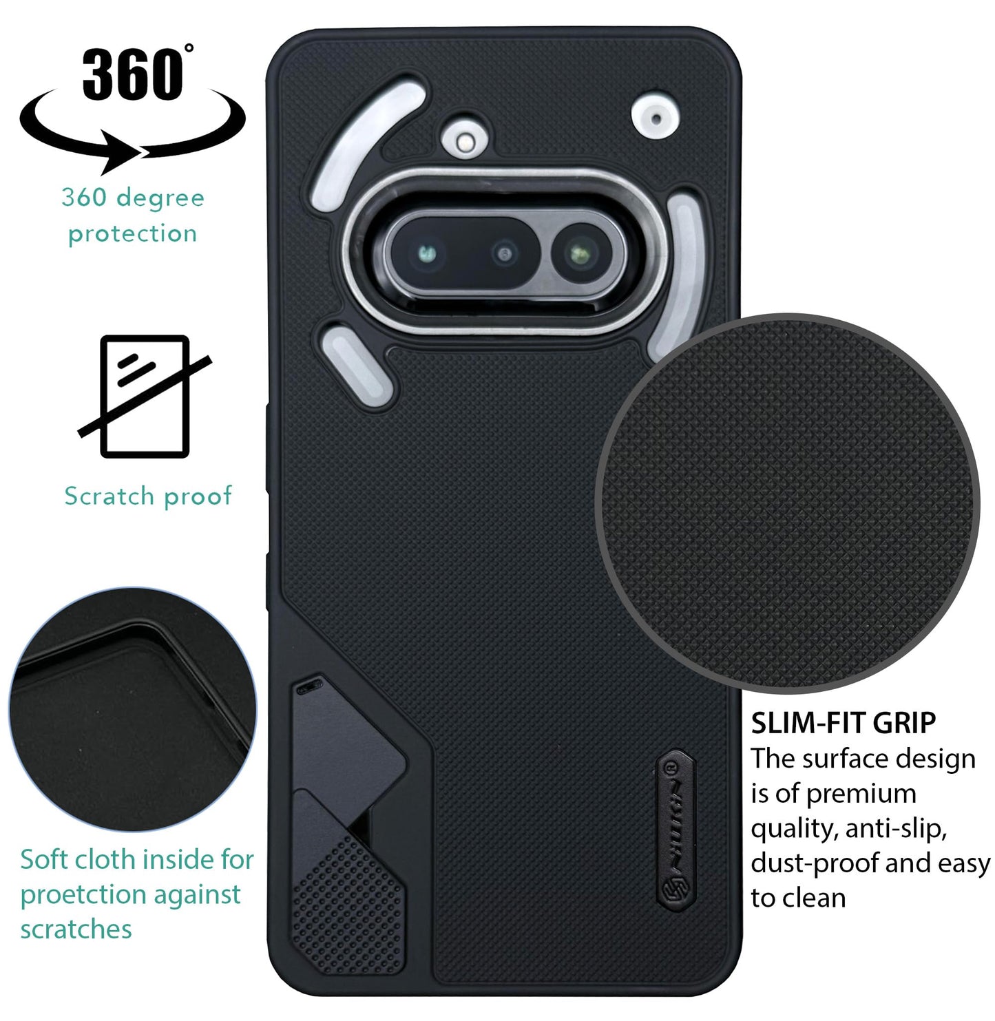 NIUKIN Fancy Super Frosted Dotted Case with Camera Ring for Nothing Phone 3A