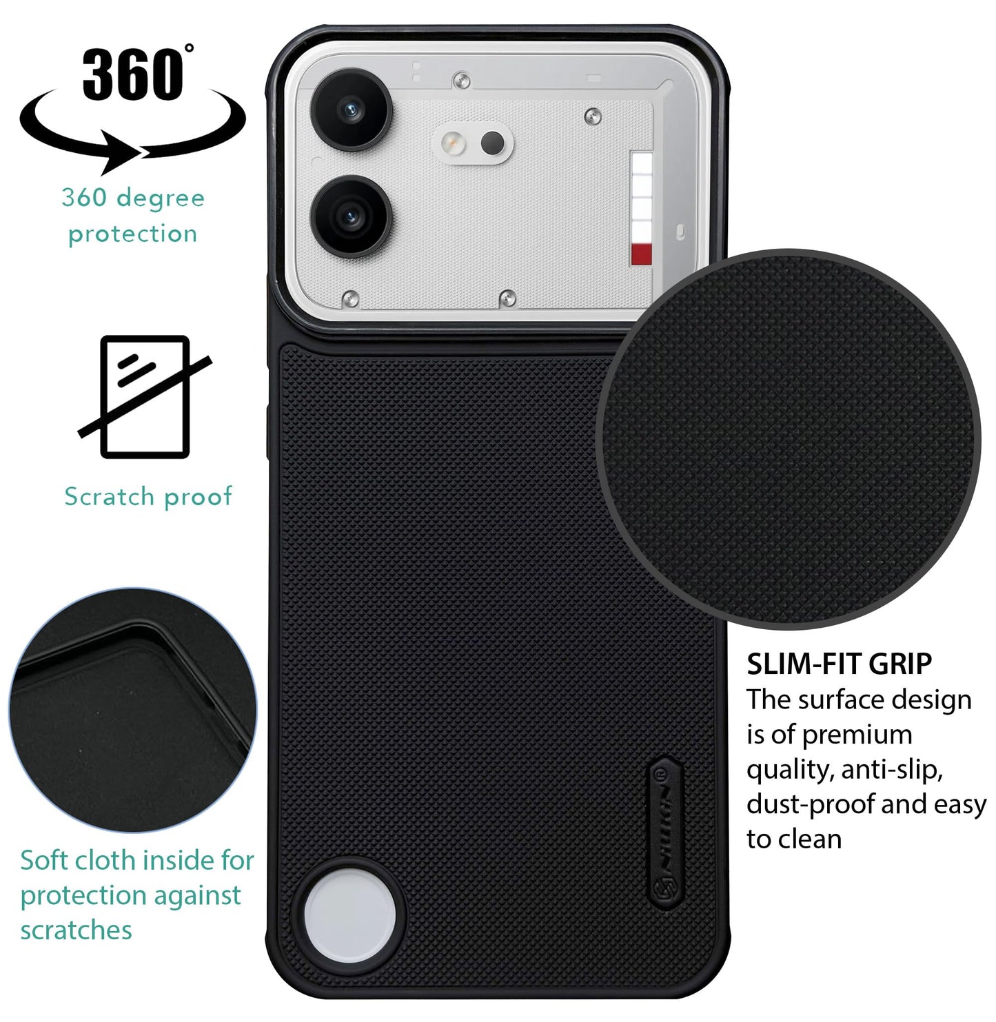 NIUKIN Super Frosted Dotted Case with Camera Ring for Nothing Phone 4(b)