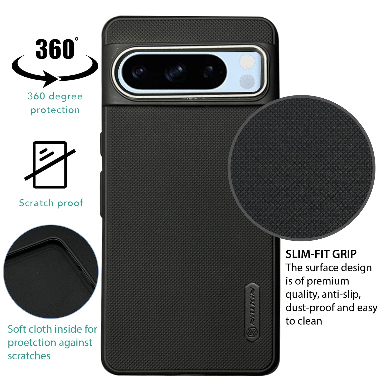 NIUKIN Super Frosted Dotted Case with Camera Ring for Google Pixel 8 Pro