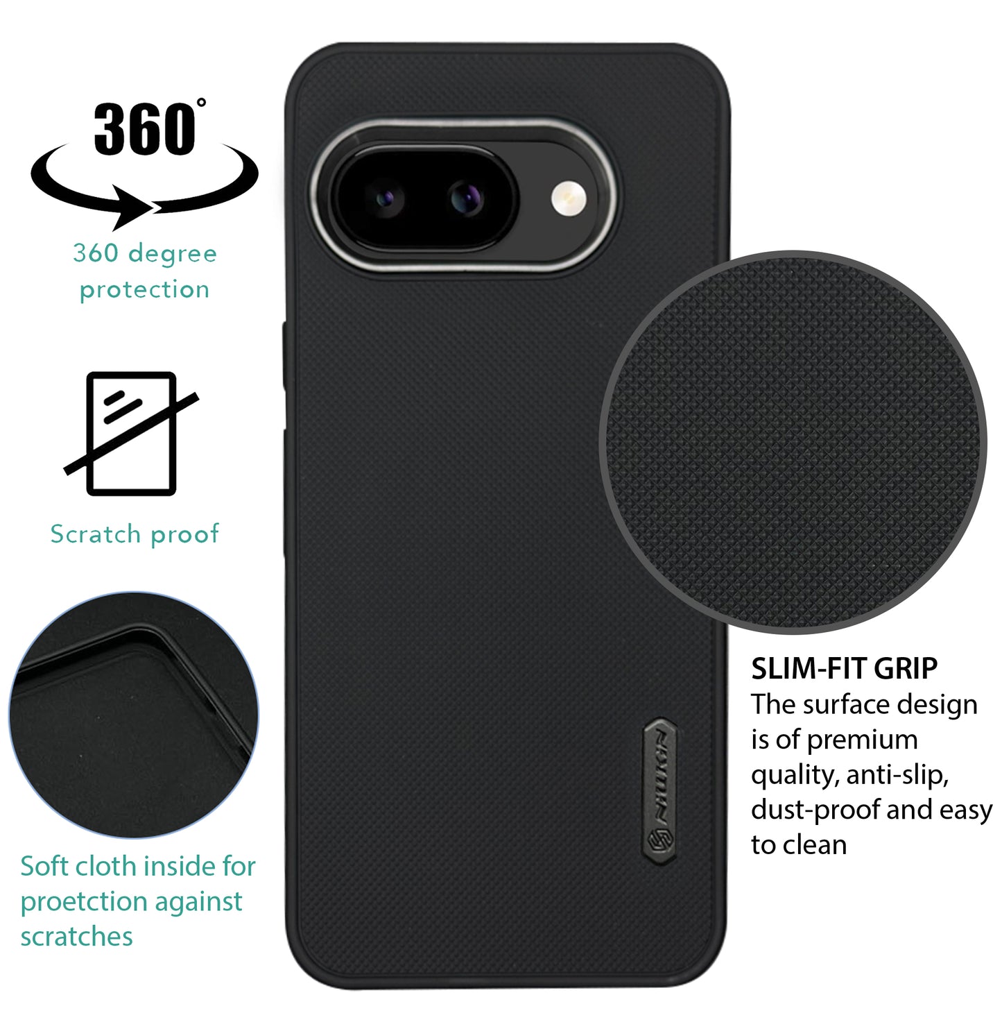NIUKIN Super Frosted Dotted Case with Camera Ring for Google Pixel 9A