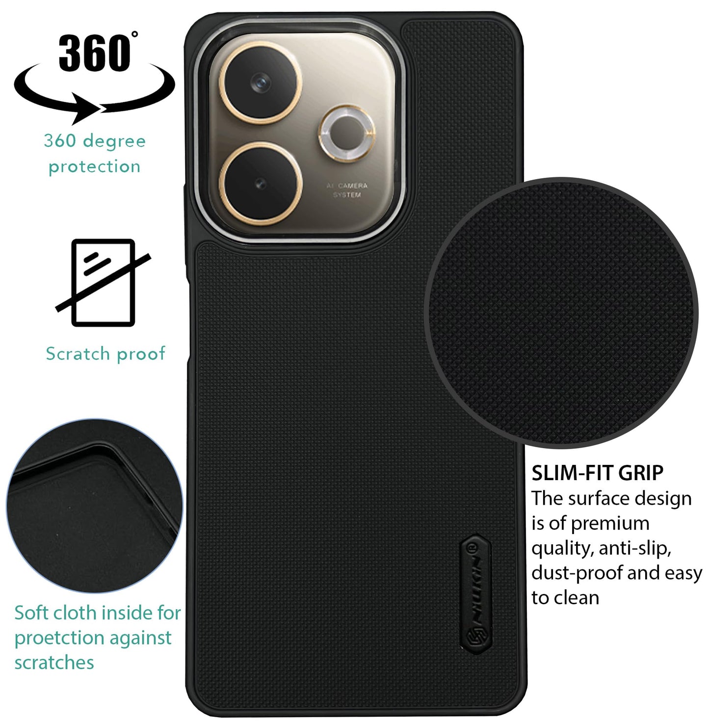 NIUKIN Super Frosted Dotted Case with Camera Ring for Oppo A5 Pro