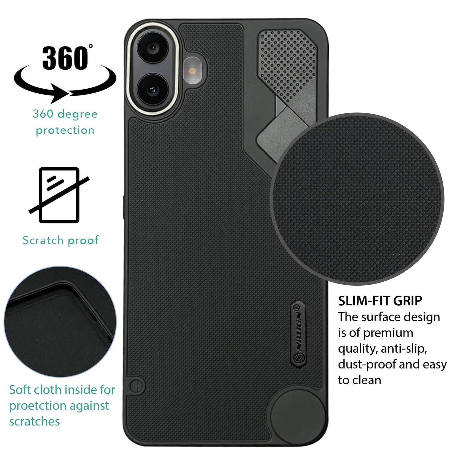 NIUKIN Fancy Super Frosted Dotted Case with Camera Ring for CMF by Nothing Phone 1