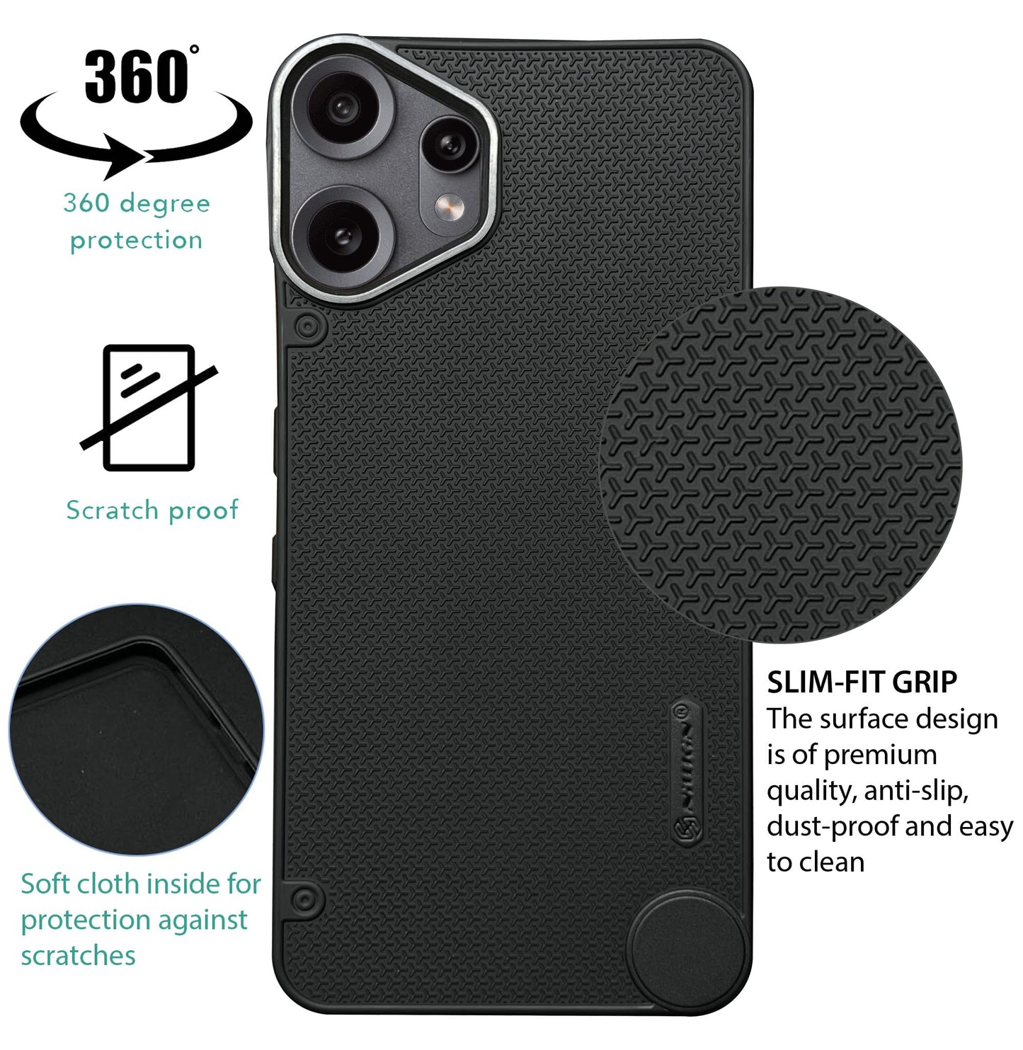 Niukin Grip Guard Back Case with Camera Ring for CMF by Nothing Phone 2 Pro