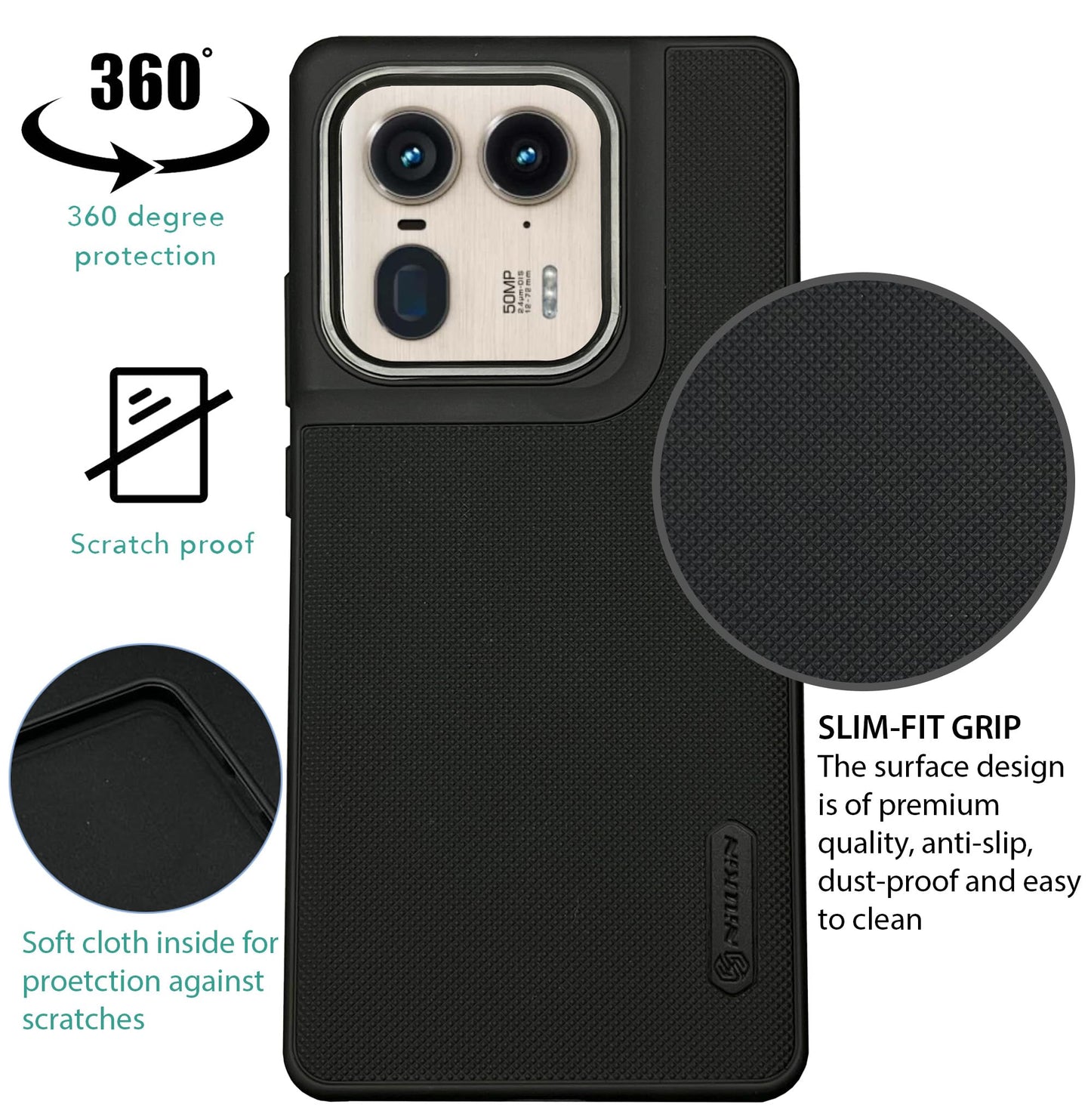 NIUKIN Super Frosted Dotted Case with Camera Ring for Moto Edge 50 Ultra