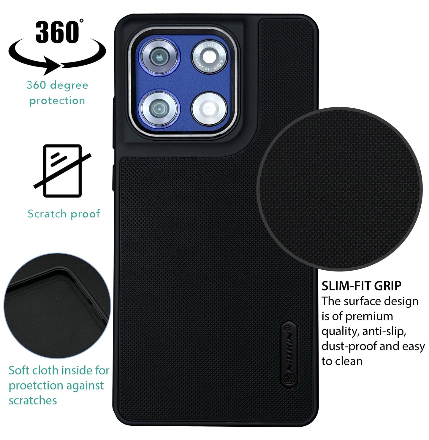 NIUKIN Super Frosted Dotted Case with Camera Ring for Moto Edge 60 Stylus