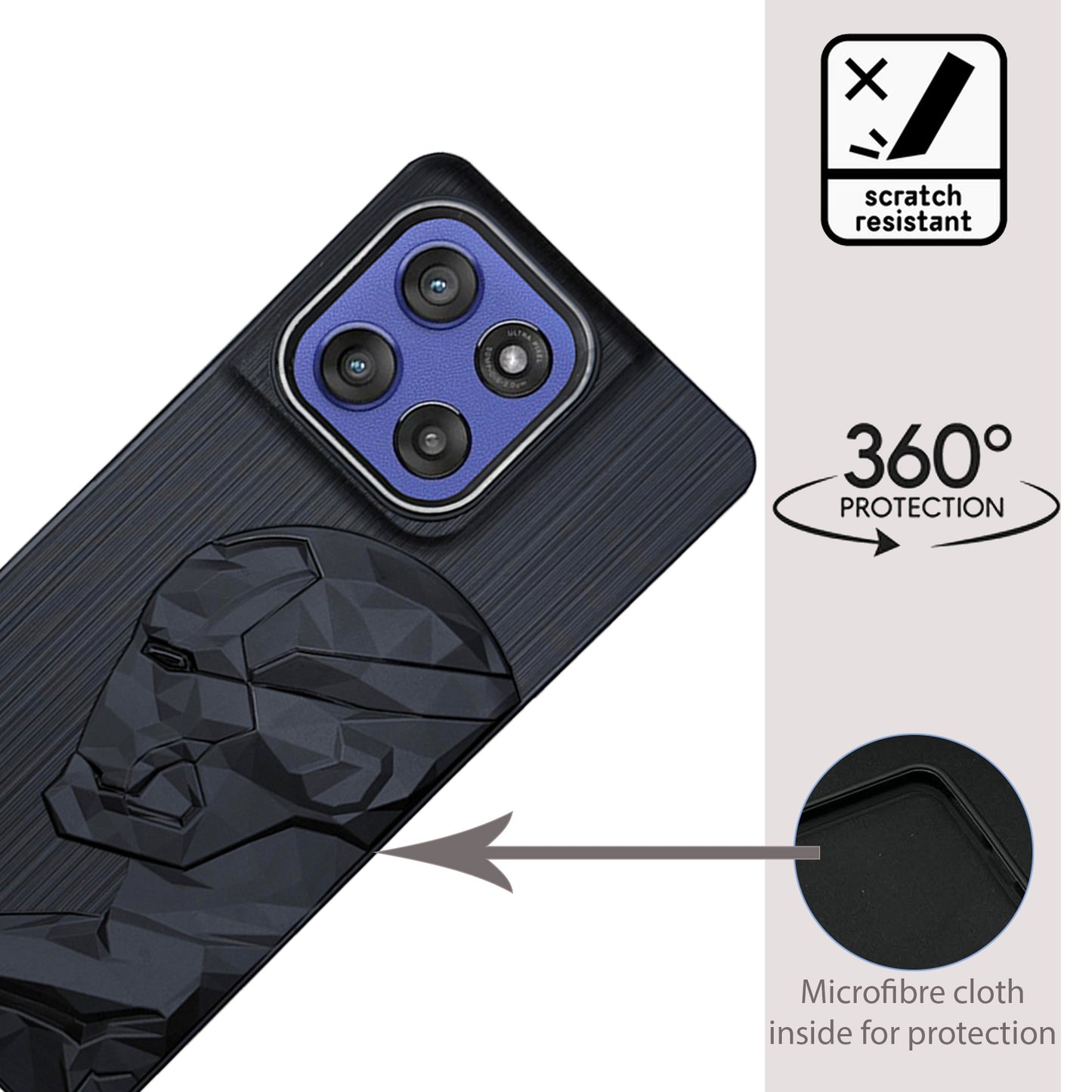 IR Superhero Side Face Prism Case with Metallic Camera Ring for Motorola Edge 60 Stylus