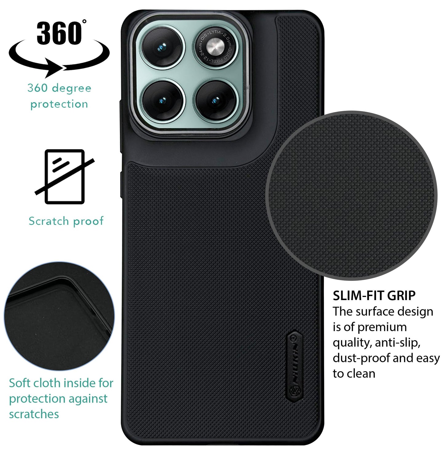 NIUKIN Super Frosted Dotted Case with Camera Ring for Moto Edge 70 Fusion