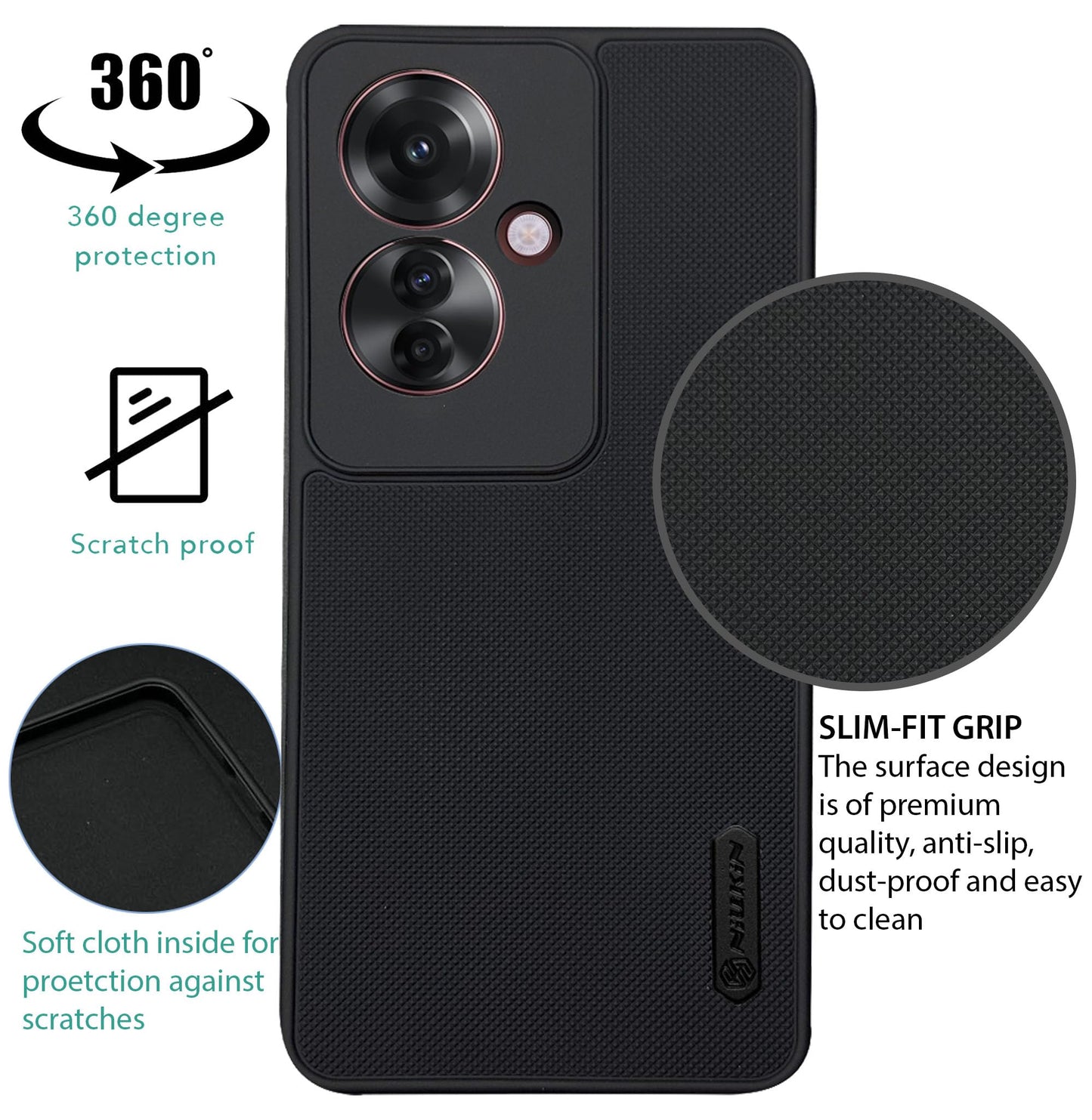 NIUKIN Super Frosted Dotted Case for Oppo F25 Pro 5G