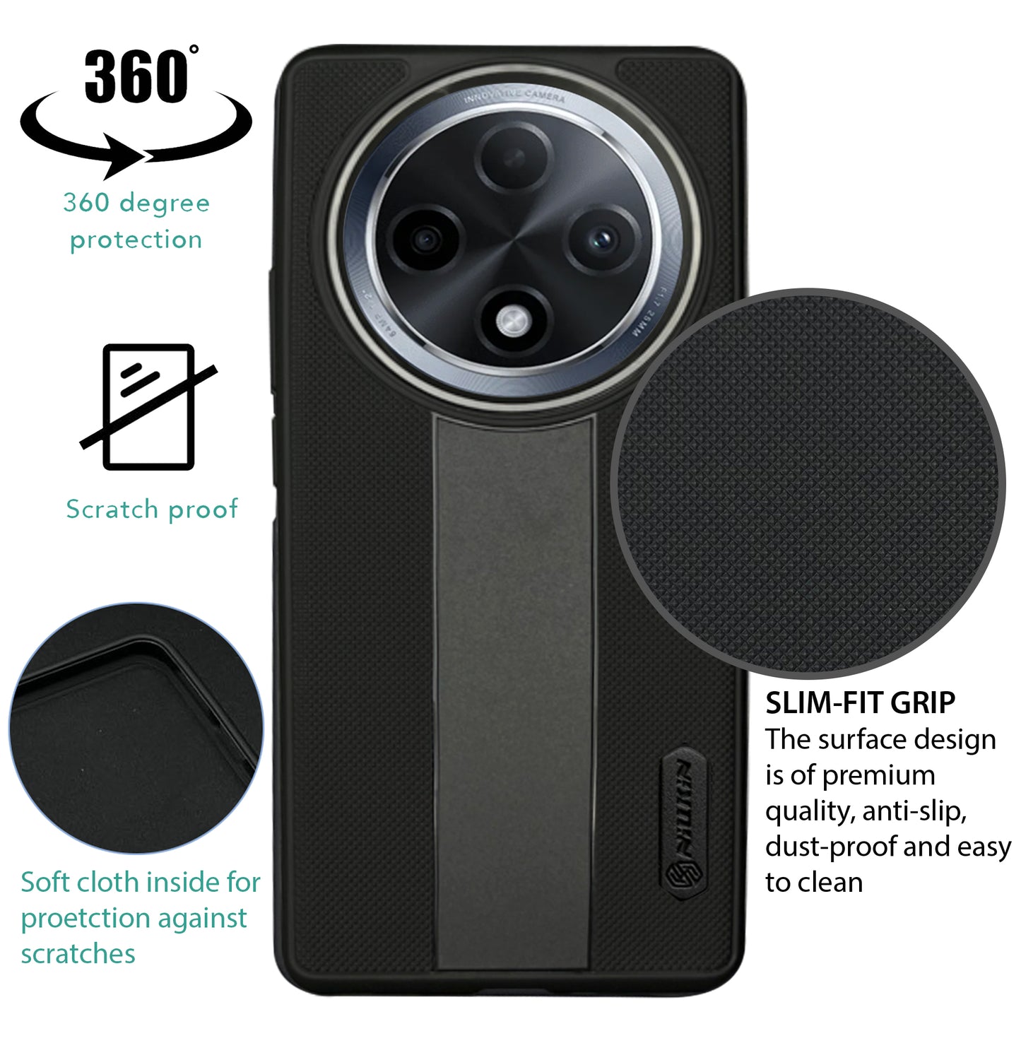 NIUKIN Super Frosted Dotted Case with Camera Ring for Oppo F27 Pro Plus