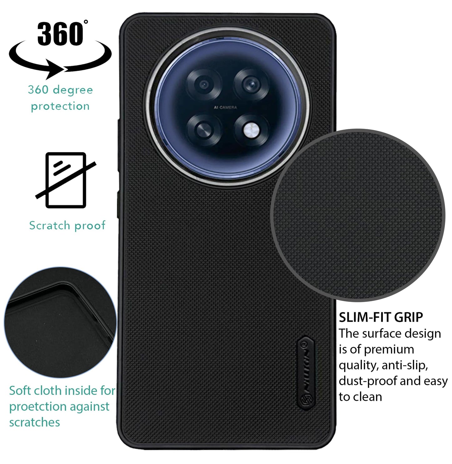 NIUKIN Super Frosted Dotted Case with Camera Ring for Oppo F31 Pro Plus
