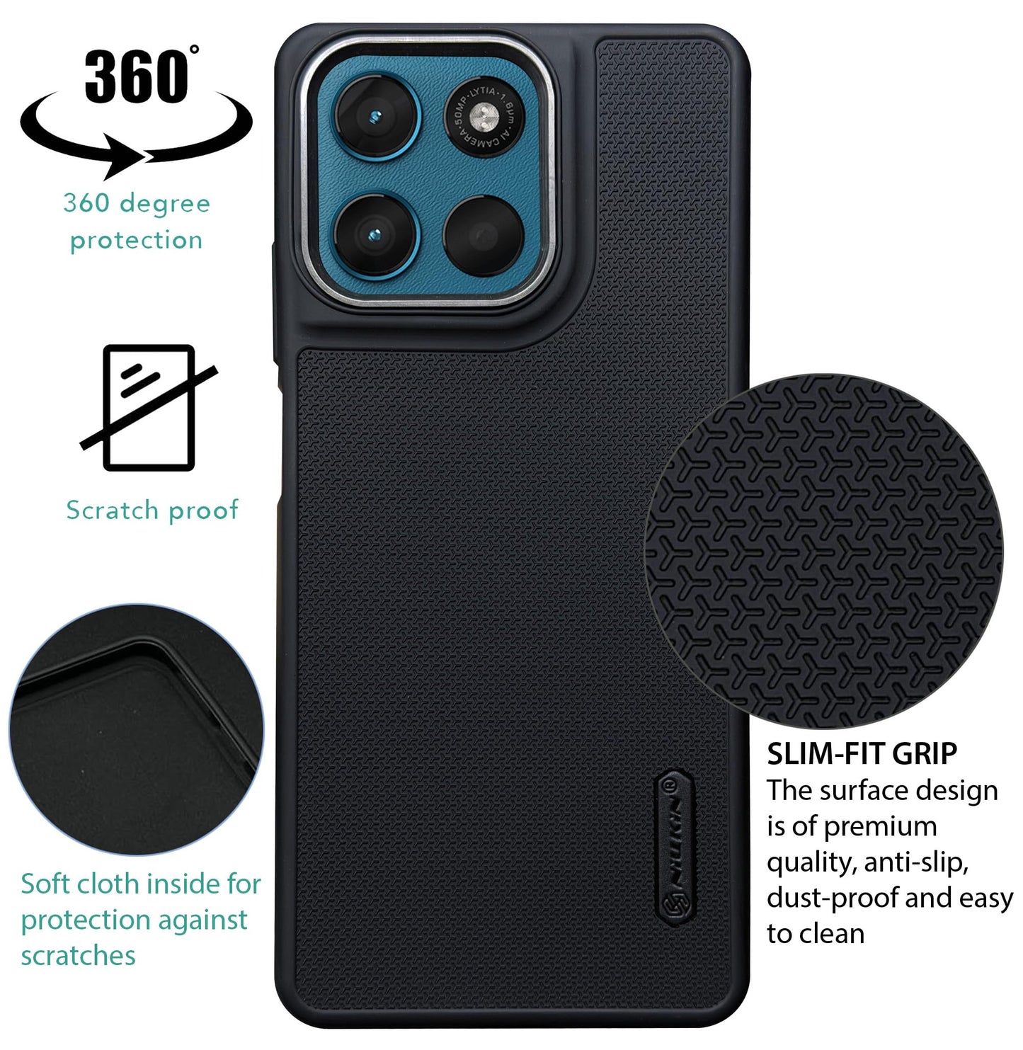 Niukin Grip Guard Back Case with Camera Ring for Moto G67 Power