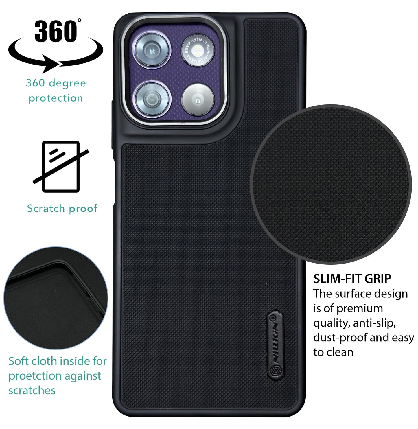 NIUKIN Super Frosted Dotted Case with Camera Ring for Moto G57 Power