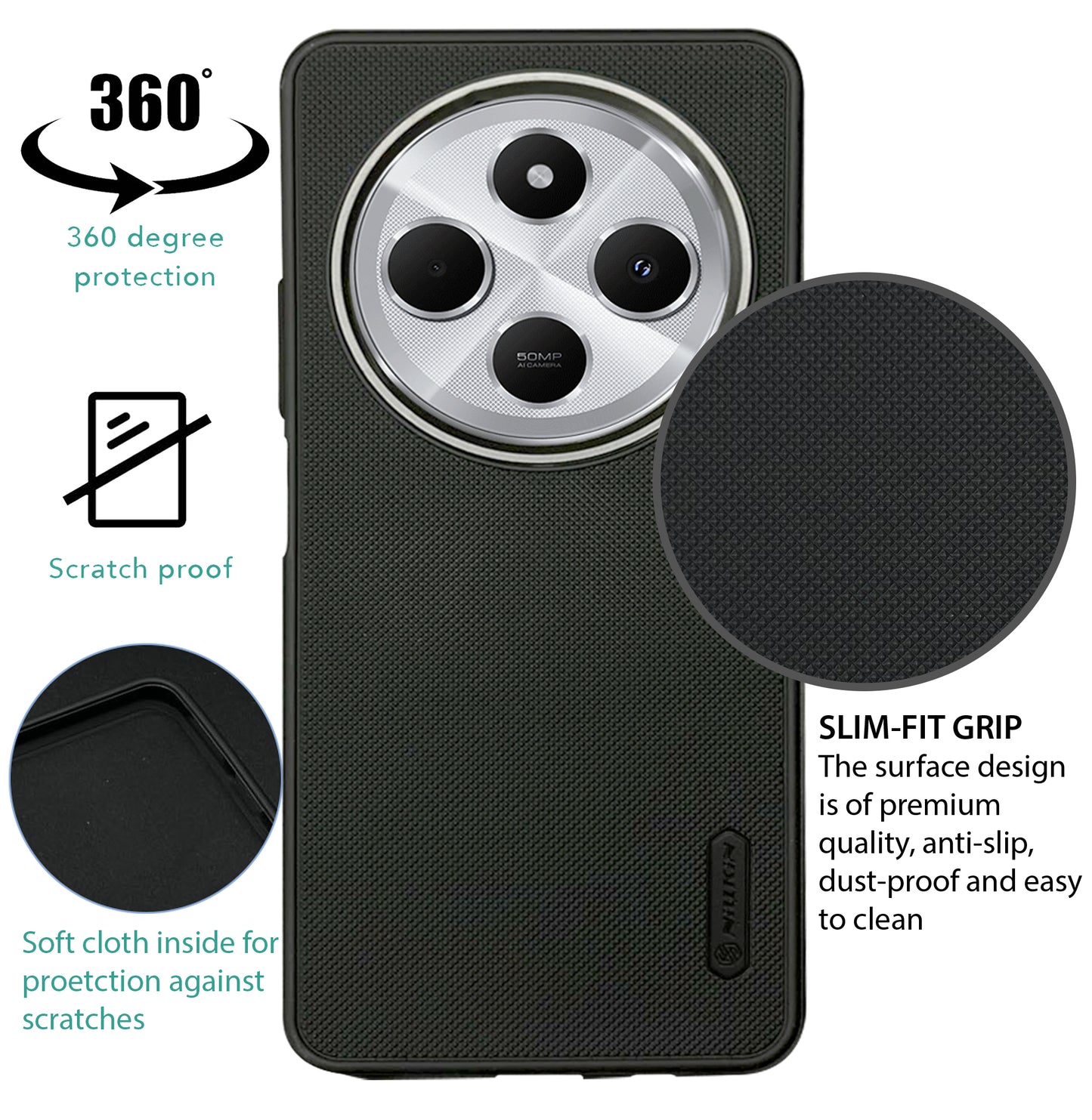 NIUKIN Super Frosted Dotted Case with Camera Ring for Xiaomi Poco C75