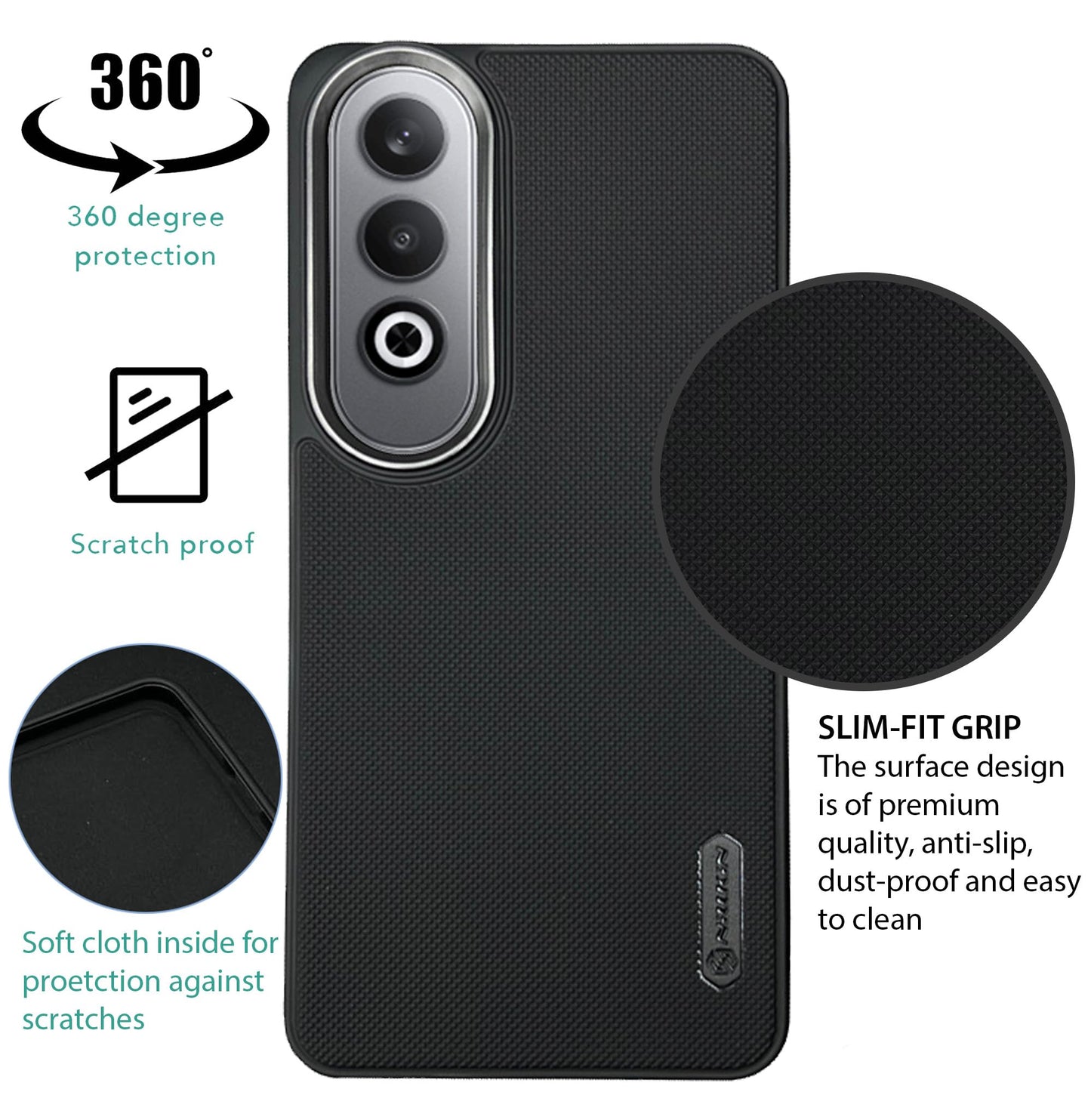 NIUKIN Super Frosted Dotted Case with Camera Ring for Oneplus Nord CE 4