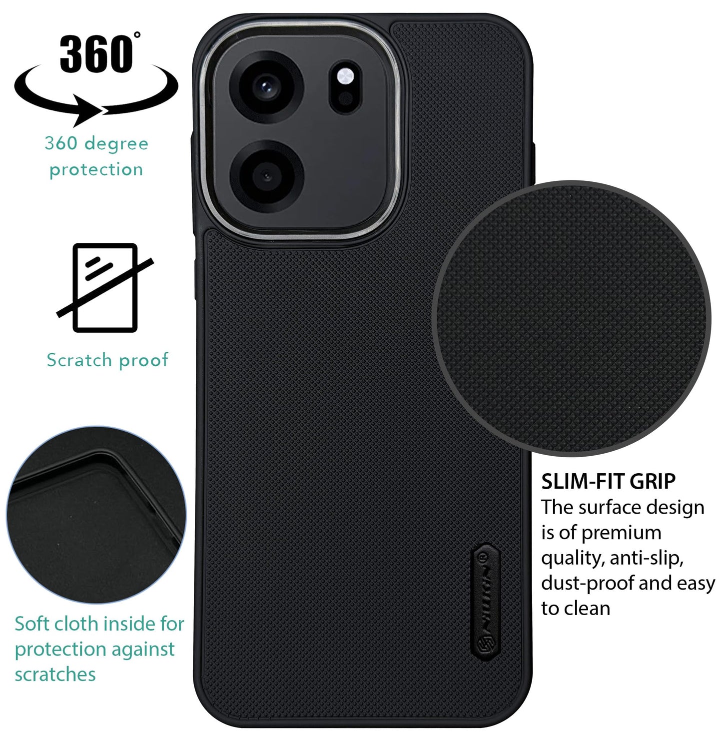 NIUKIN Super Frosted Dotted Case with Camera Ring for Oneplus Nord CE 6