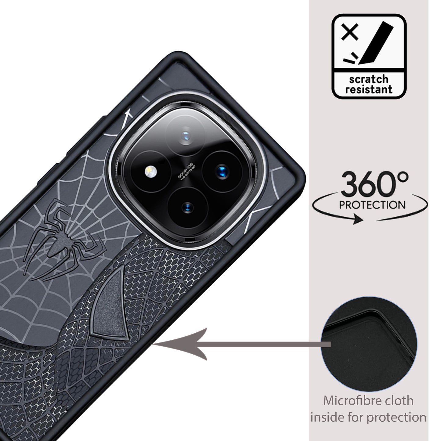 Sp Superhero Web Case with Metallic Camera Ring for Redmi Note 14 Pro(5G)
