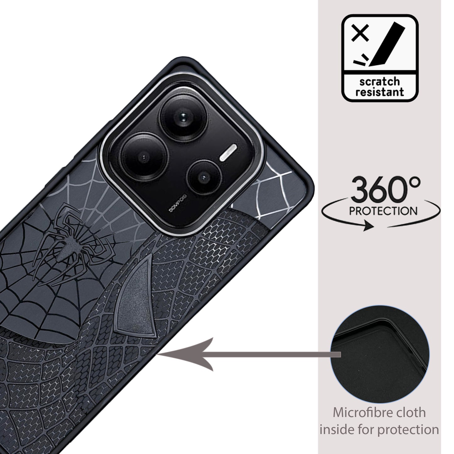 Sp Superhero Web Case with Metallic Camera Ring for Redmi Note 14(5G)