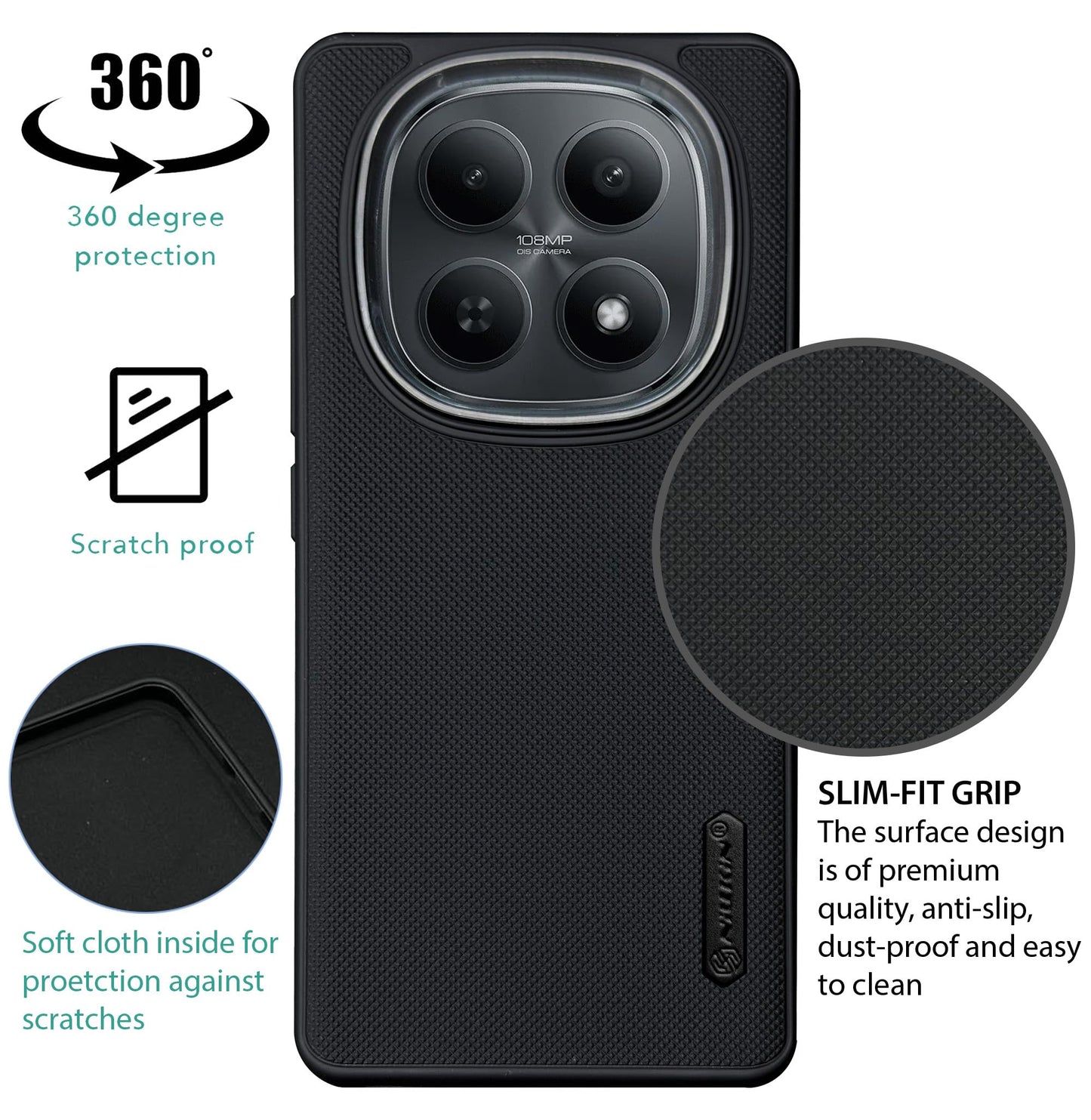 NIUKIN Super Frosted Dotted Case with Camera Ring for Xiaomi Note 15