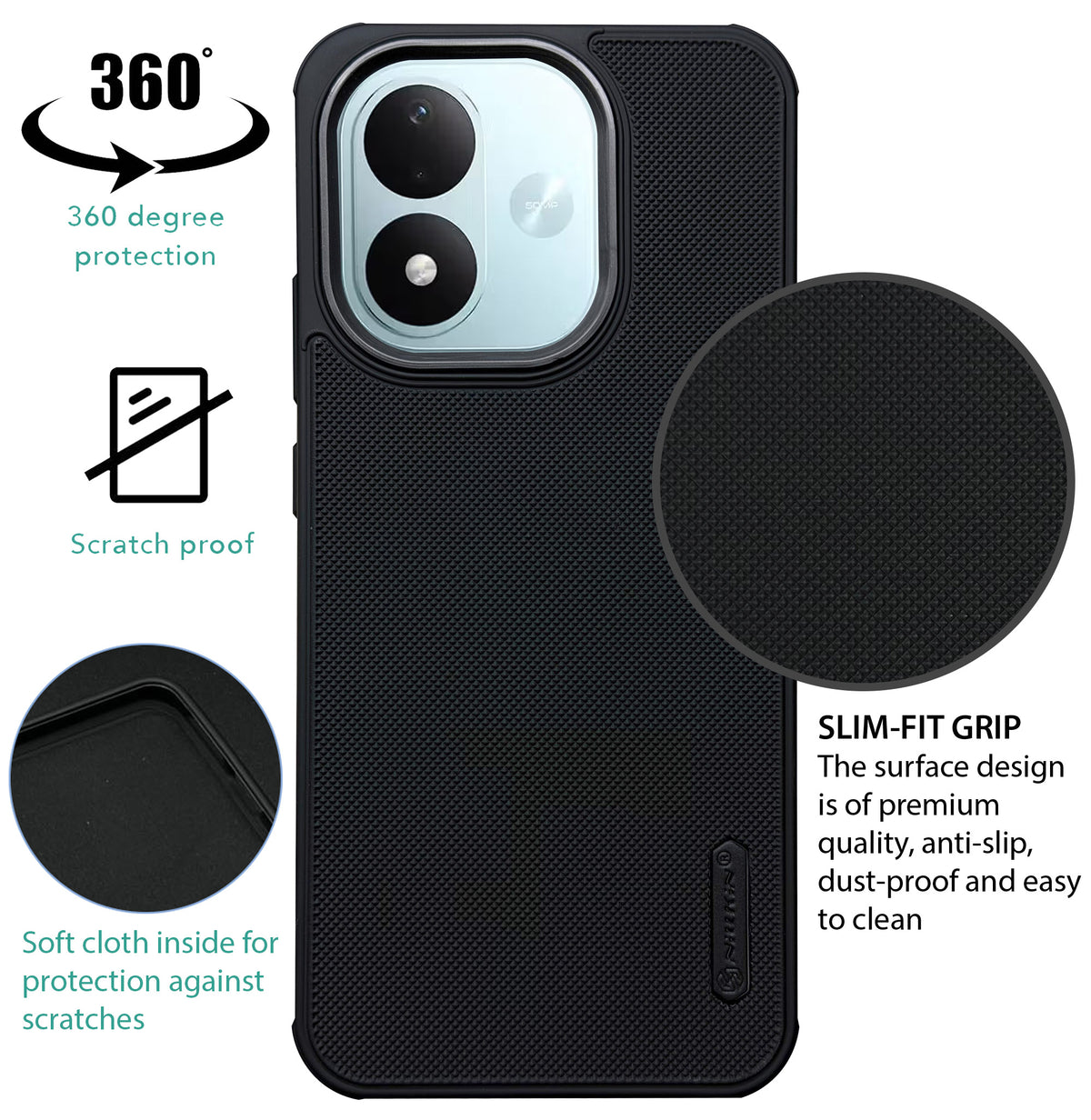 NIUKIN Super Frosted Dotted Case with Camera Ring for Redmi Note 17