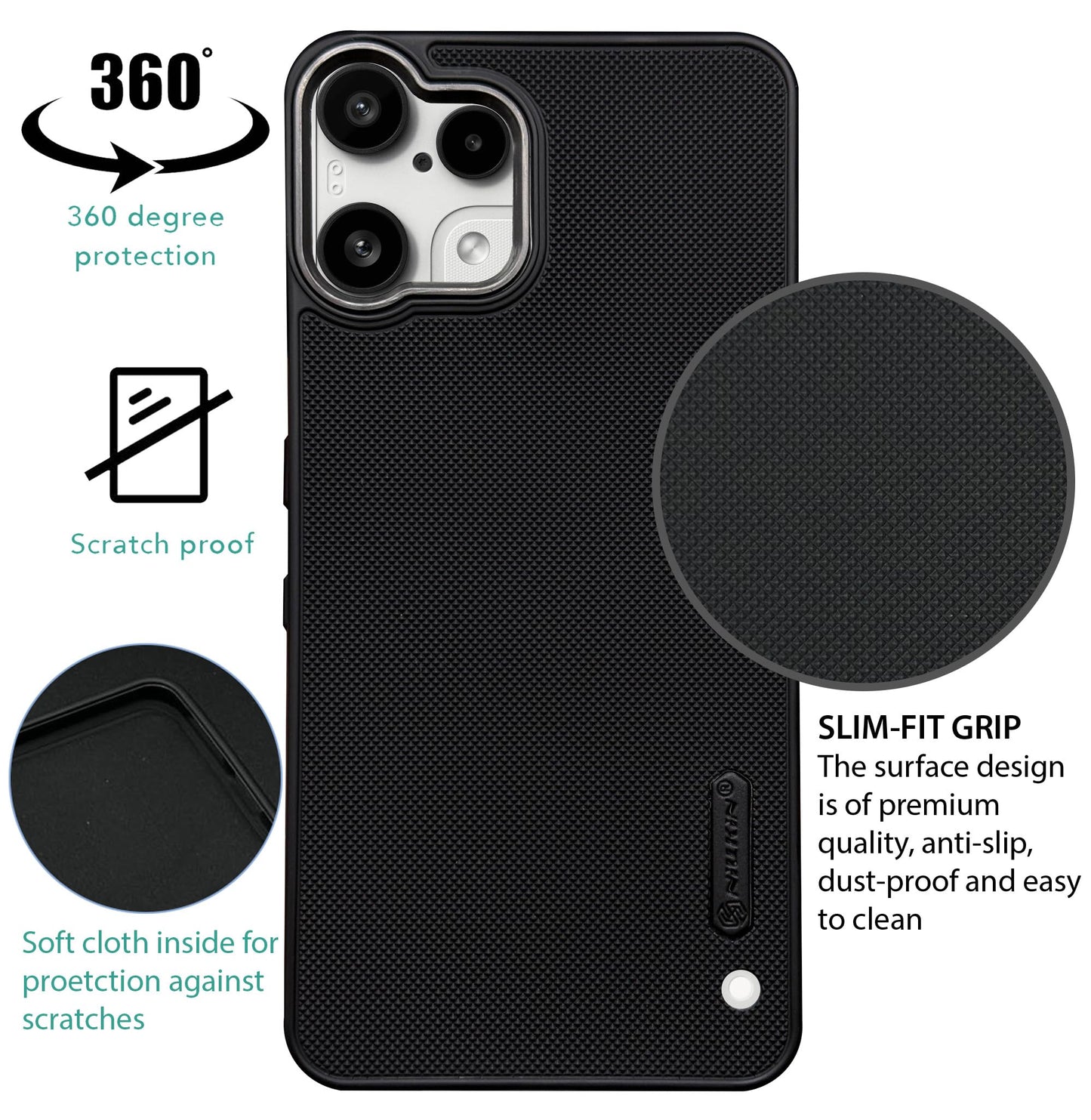 NIUKIN Super Frosted Dotted Case with Camera Ring for Nothing Phone 3A Lite