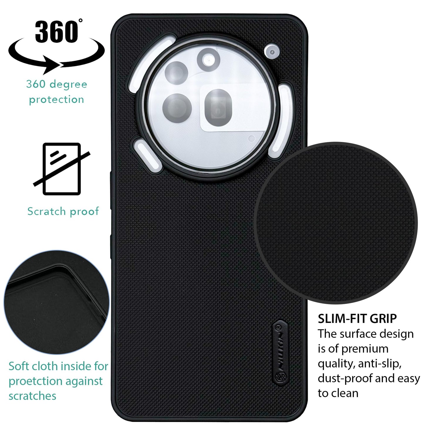 NIUKIN Super Frosted Dotted Case with Camera Ring for Nothing Phone 3A Pro