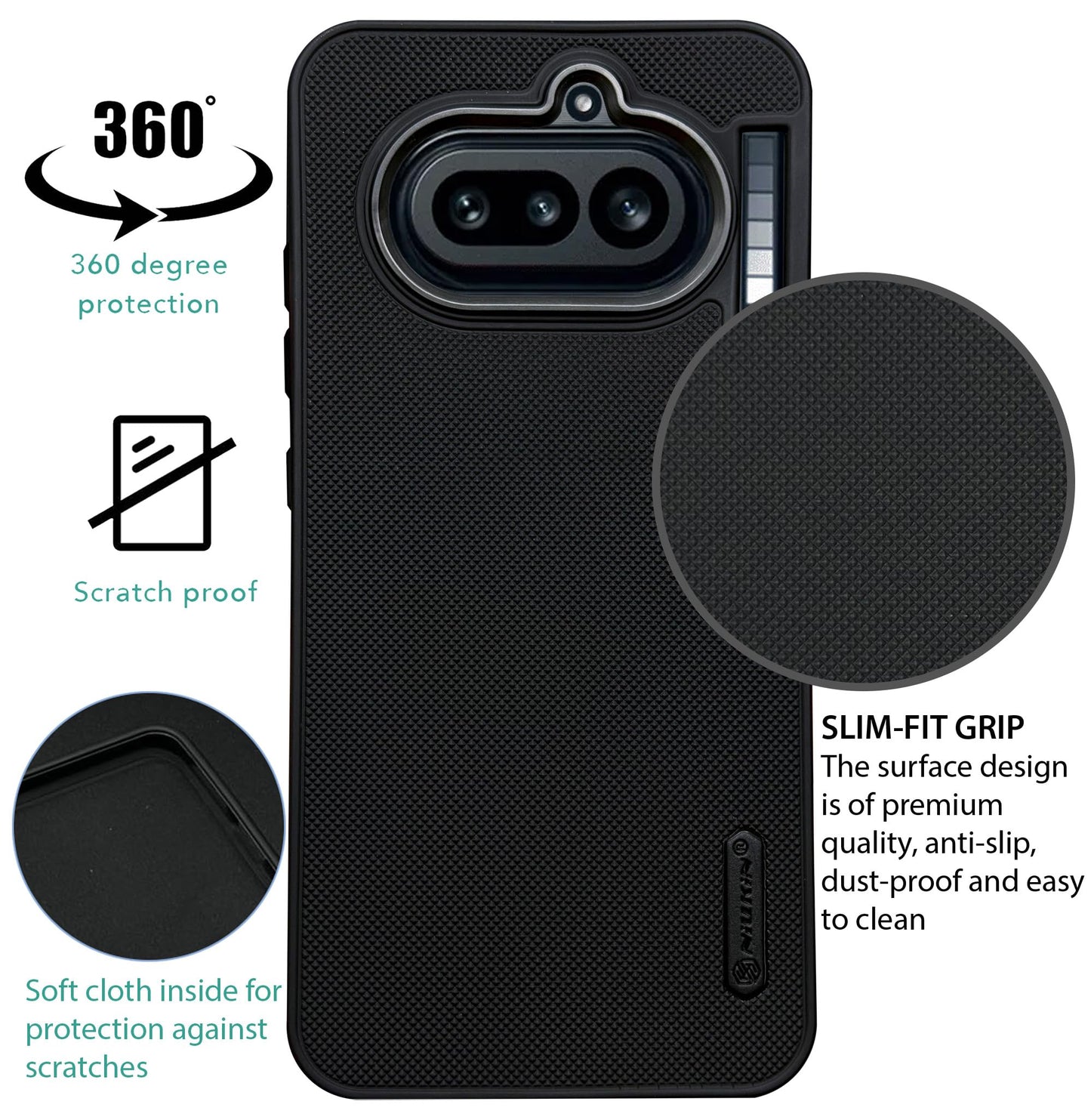 NIUKIN Super Frosted Dotted Case with Camera Ring for Nothing Phone 4A