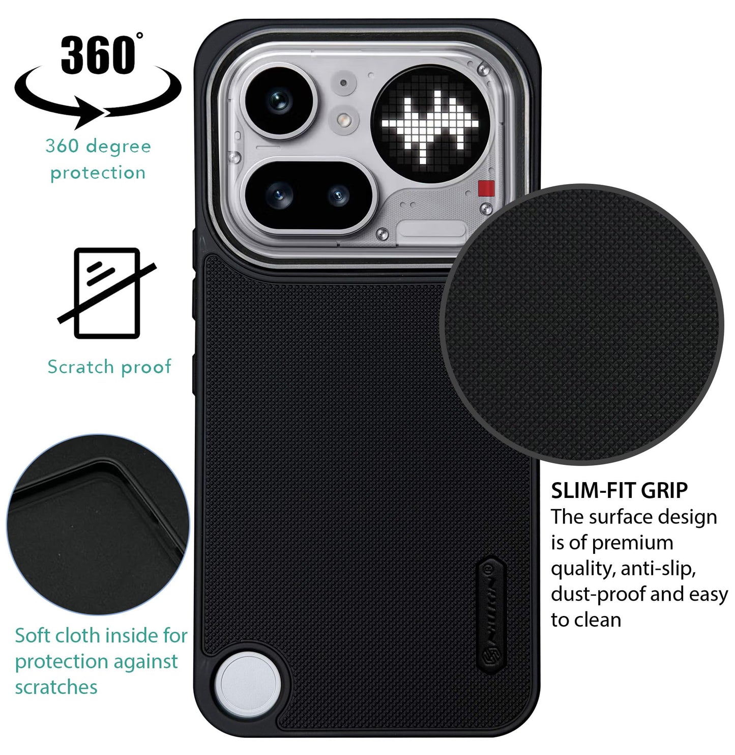 NIUKIN Super Frosted Dotted Case with Camera Ring for Nothing Phone 4A Pro