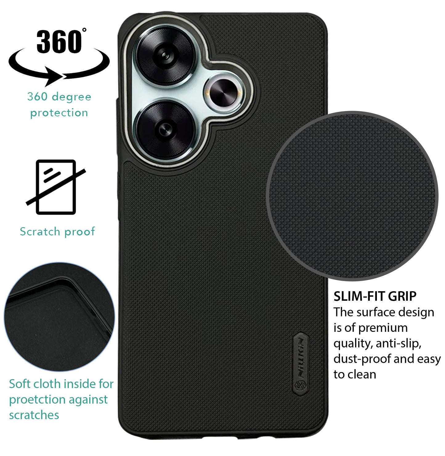 NIUKIN Super Frosted Dotted Case with Camera Ring for Xiaomi Poco F6