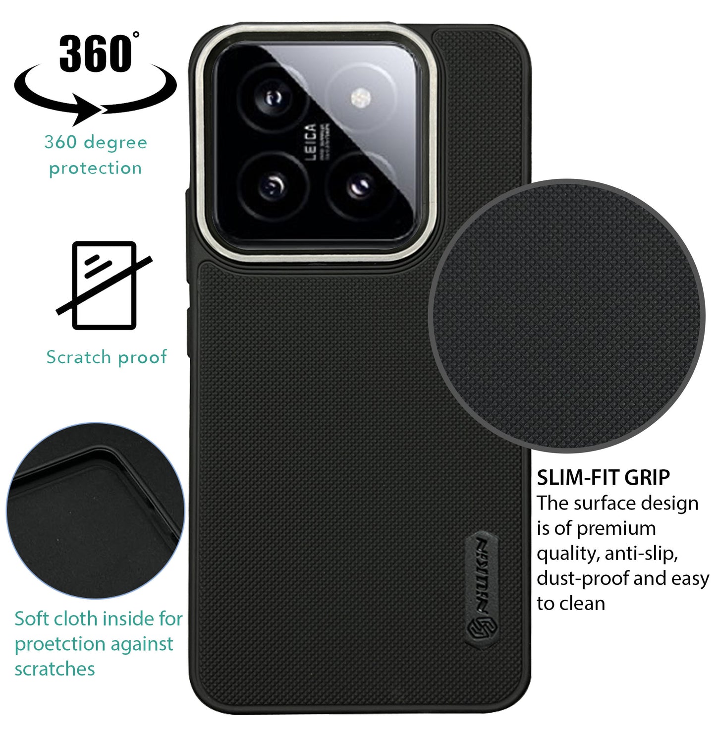NIUKIN Super Frosted Dotted Case with Camera Ring for Xiaomi 14
