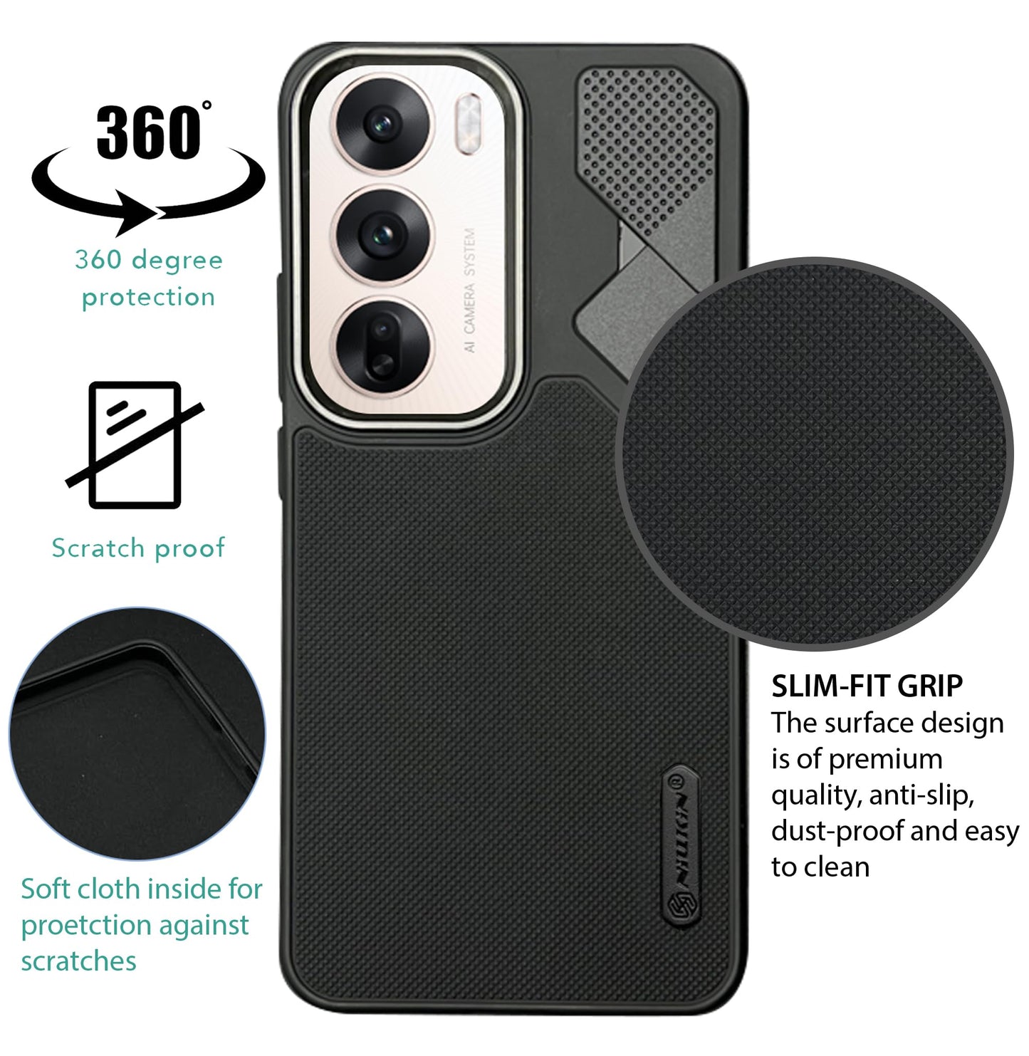 NIUKIN Fancy Super Frosted Dotted Case with Camera Ring for Oppo Reno 12 Pro