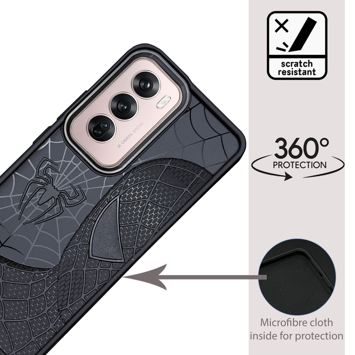 Sp Superhero Web Case with Metallic Camera Ring for Oppo Reno 12 Pro(5G)