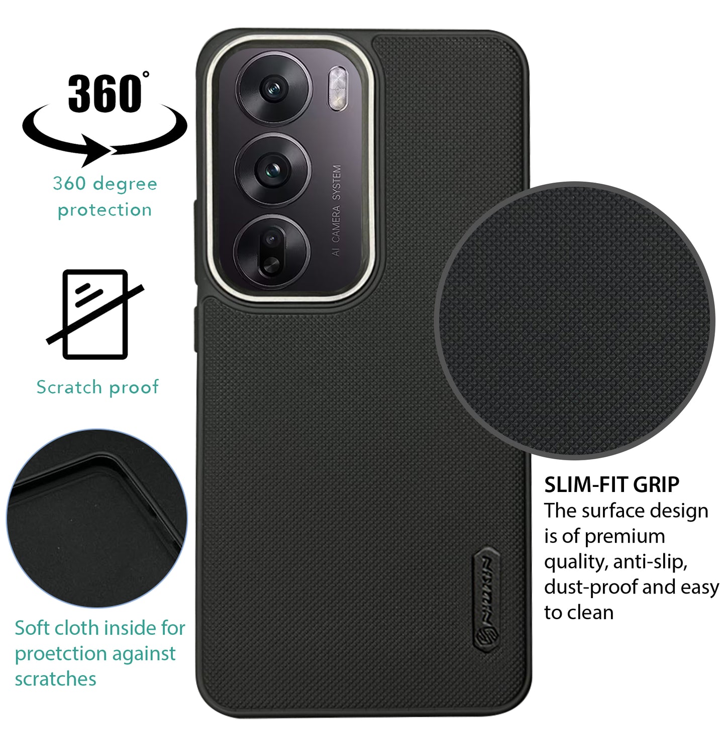 NIUKIN Super Frosted Dotted Case with Camera Ring for Oppo Reno 12