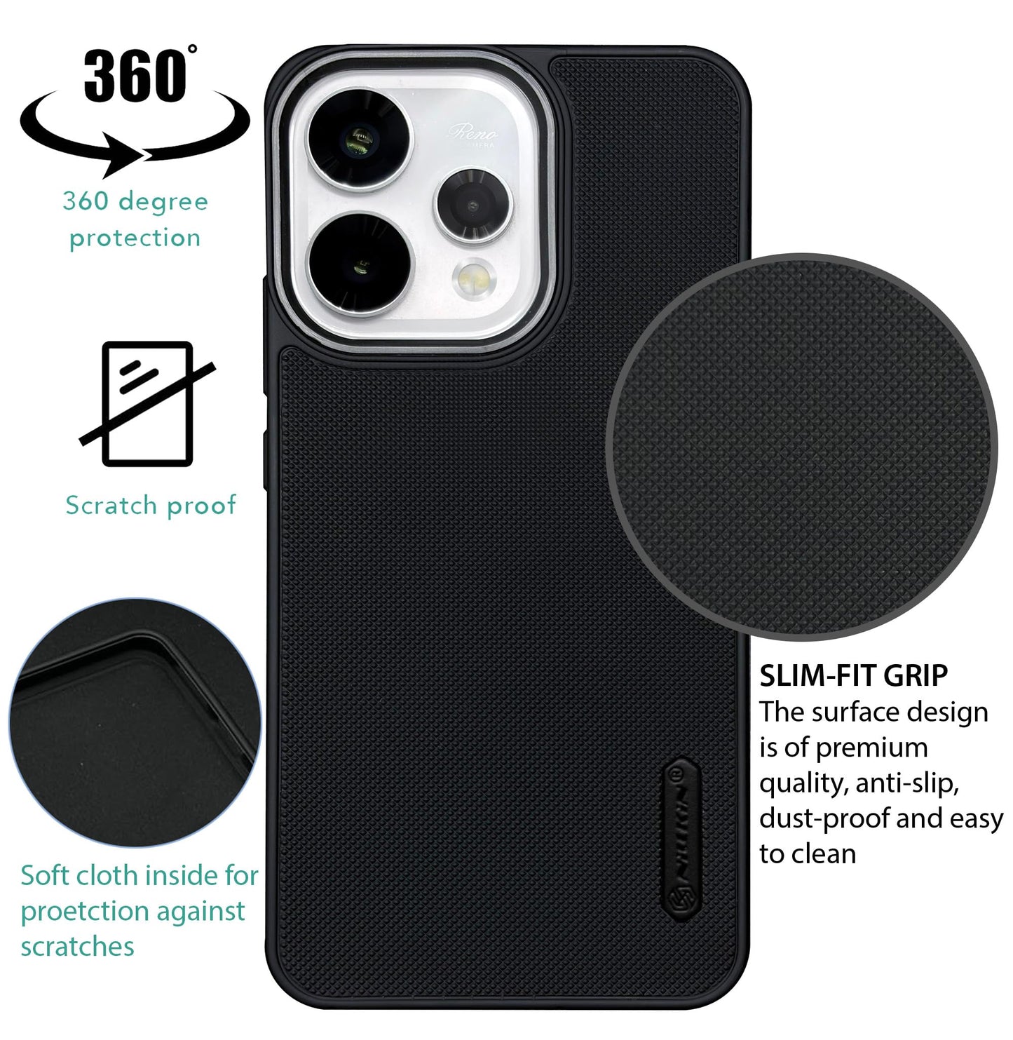 NIUKIN Super Frosted Dotted Case with Camera Ring for Oppo Reno 15